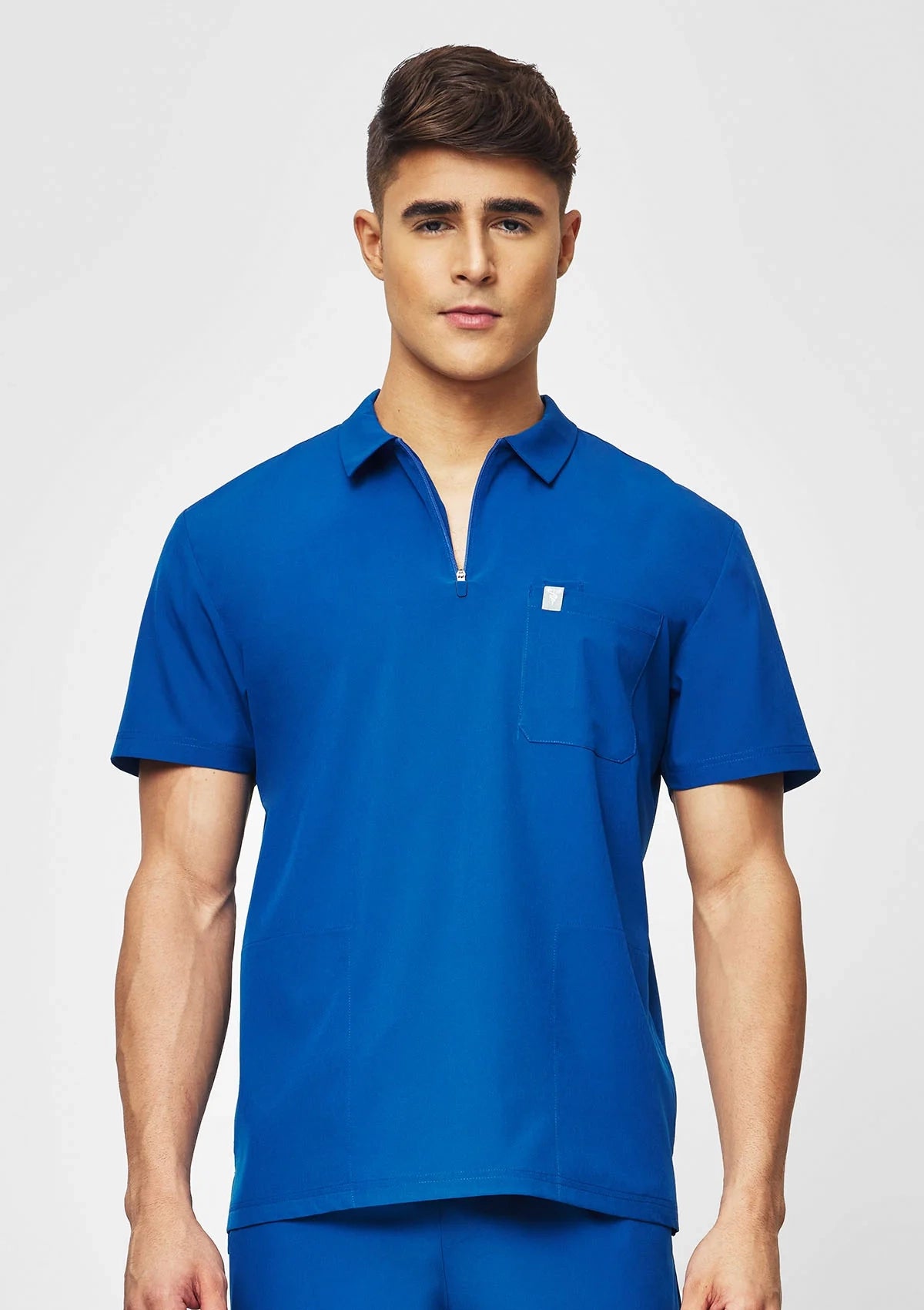 Zip-Up Polo MoveTech® Scrub Top - Men / Cobalt Blue