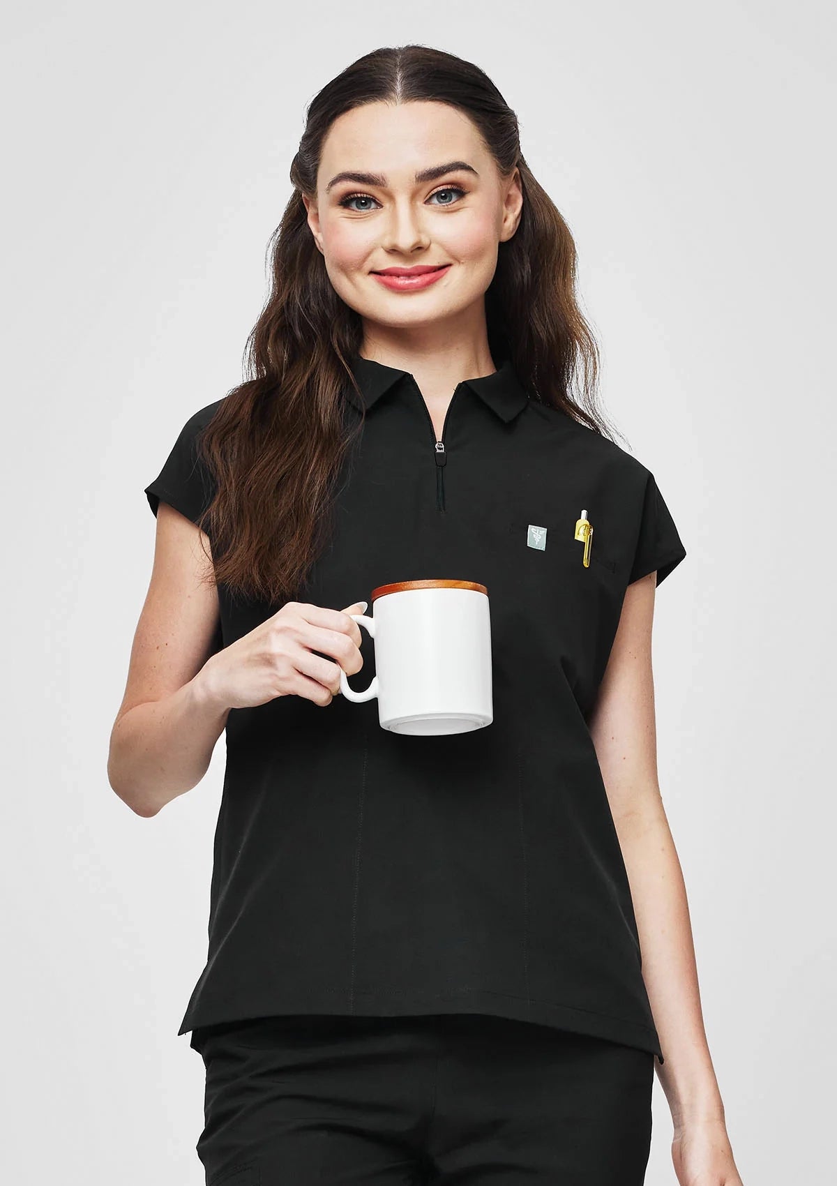 Zip-Up Polo MoveTech® Scrub Top - Women / So Black
