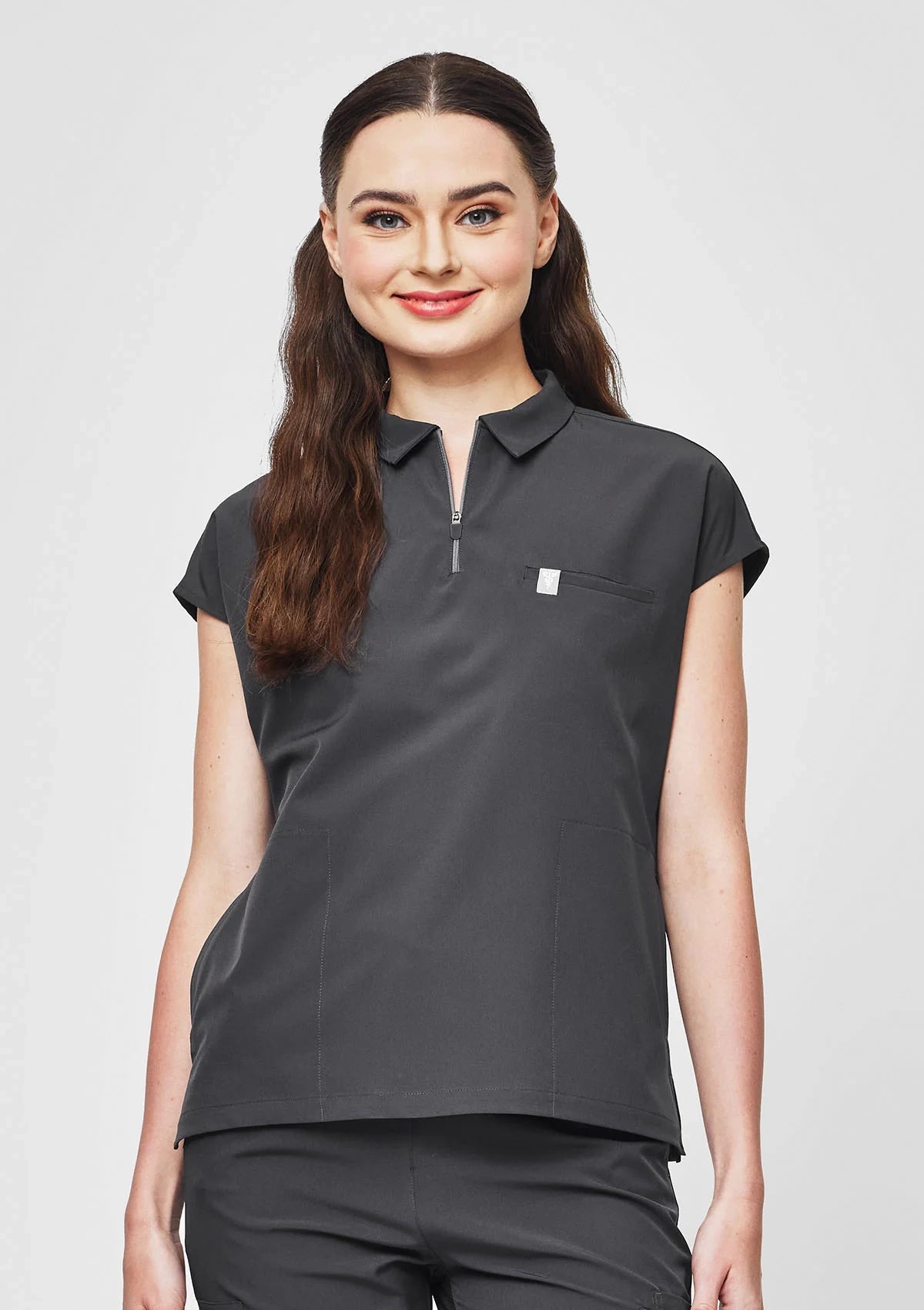 Zip-Up Polo MoveTech® Scrub Top - Women / Graphite