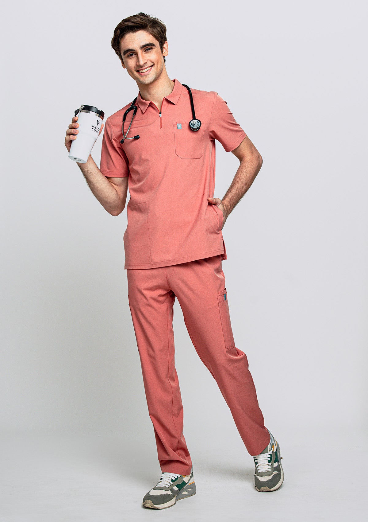 Zip-Up Polo MoveTech® Scrub Top - Men / Saffron