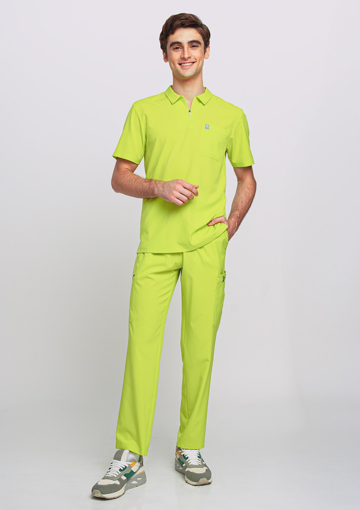 Zip-Up Polo MoveTech® Scrub Top - Men / Atomic Yellow
