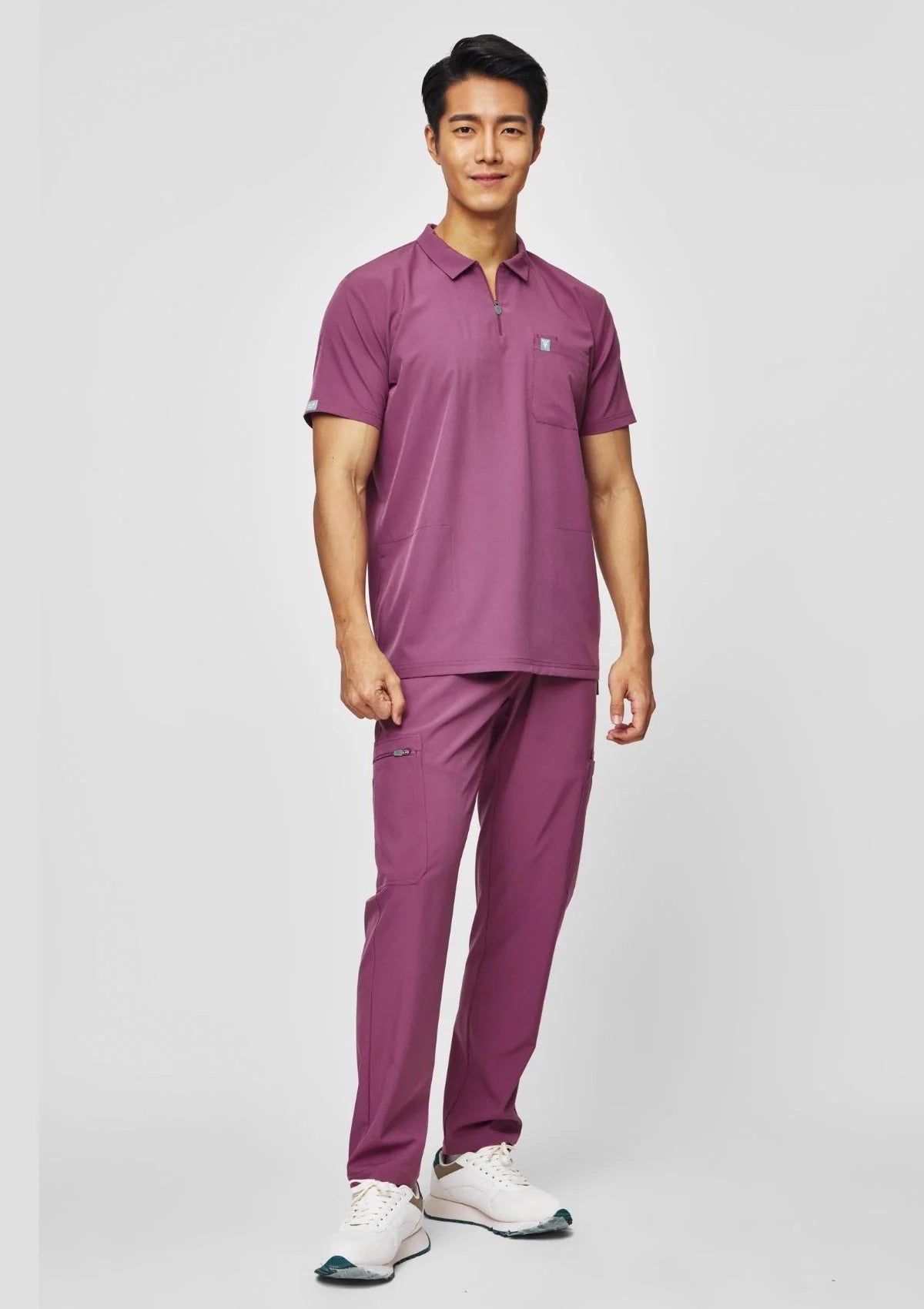 Zip-Up Polo MoveTech® Scrub Top - Men / Mauve
