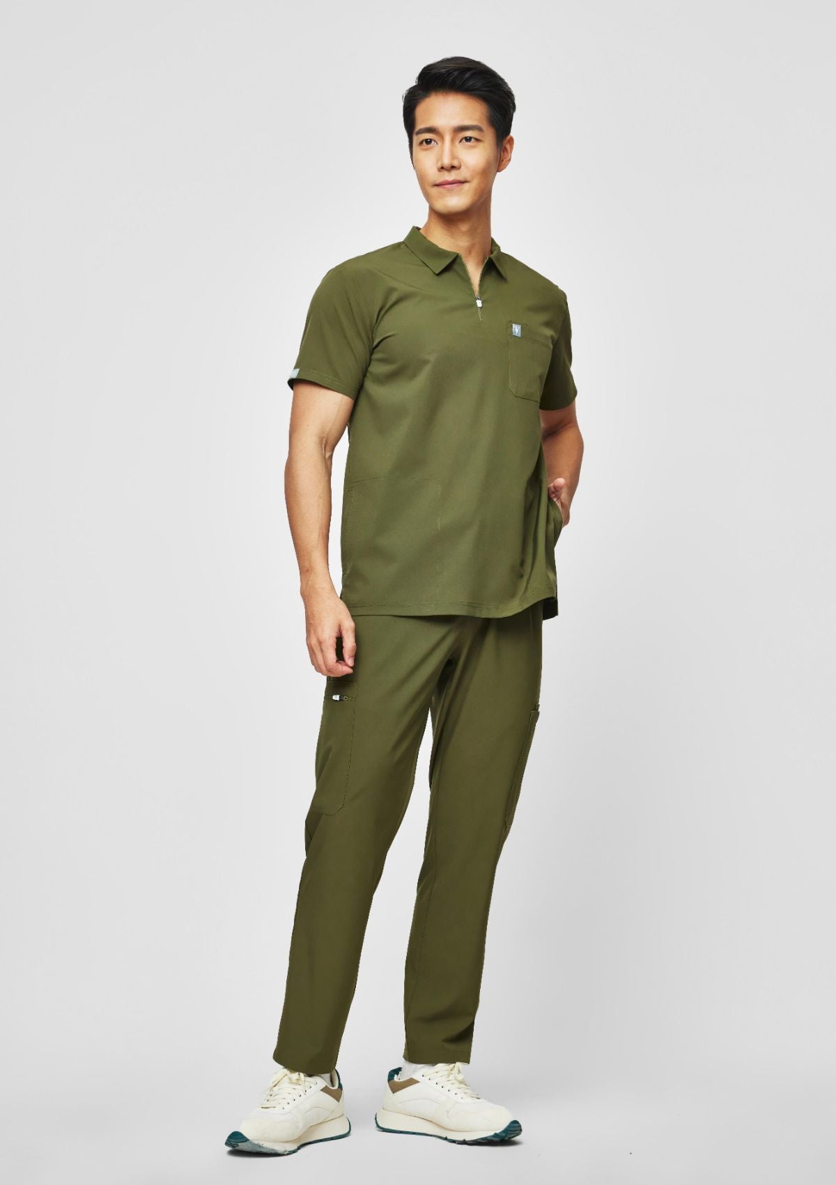 Zip-Up Polo MoveTech® Scrub Top - Men / Forest Green