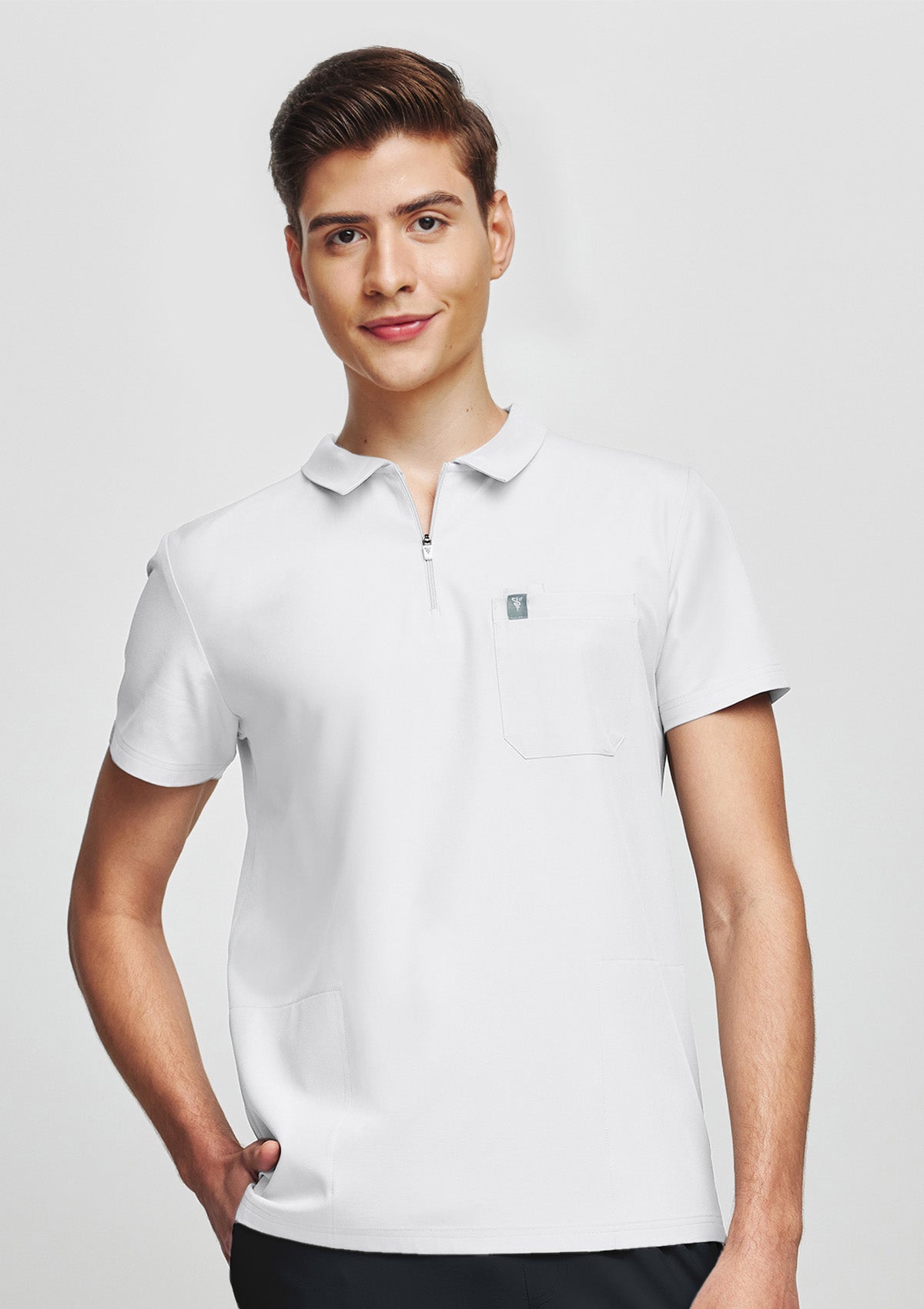 Zip-Up Polo MoveTech® Scrub Top - Men / Industrial White