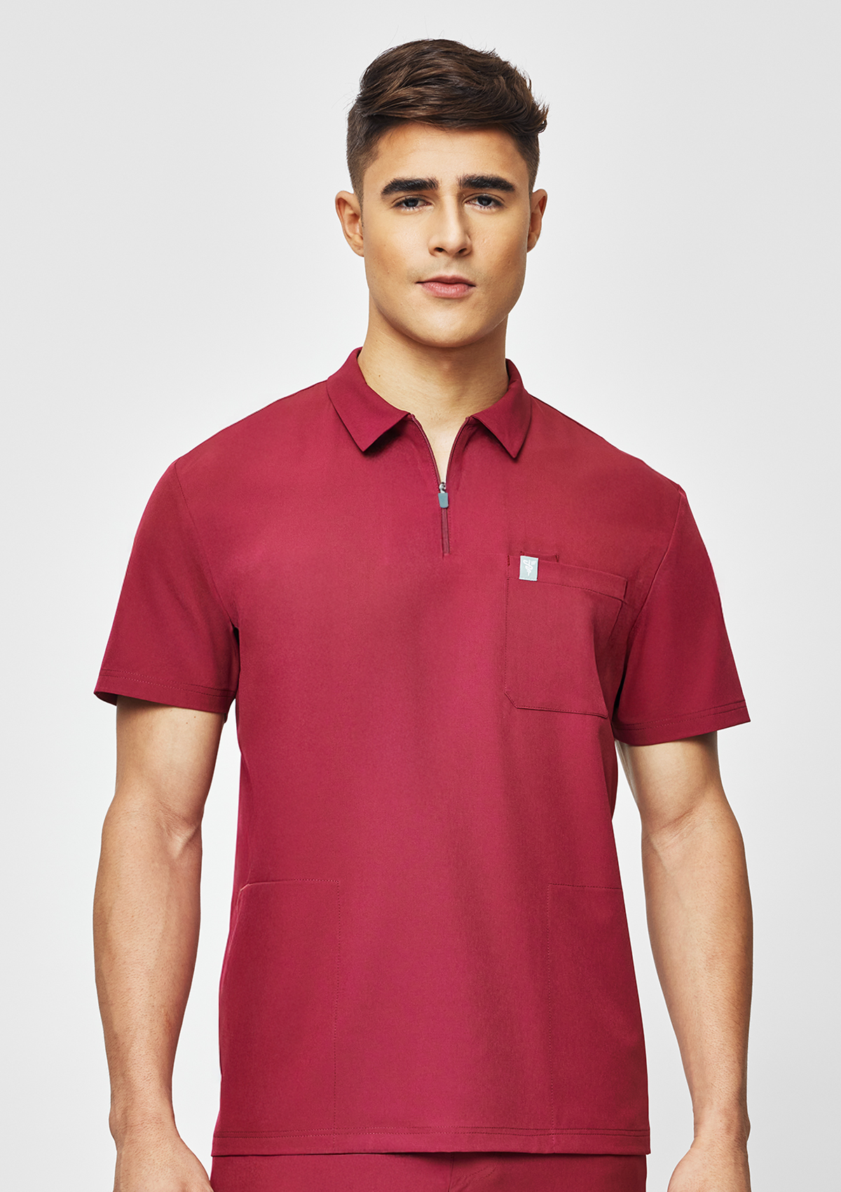 Zip-Up Polo MoveTech® Scrub Top - Men / Garnet