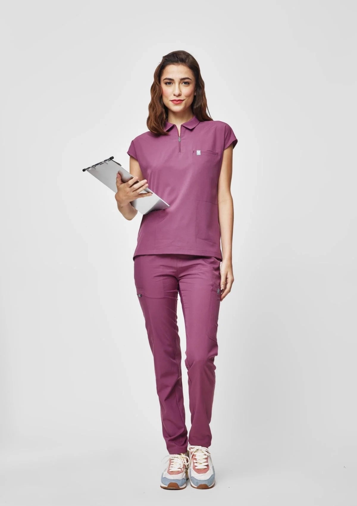 Zip Up Polo MoveTech® Scrub Top - Women / Mauve