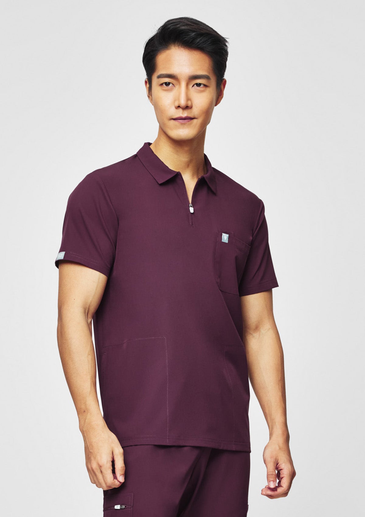 Zip-Up Polo MoveTech® Scrub Top - Men / Merlot