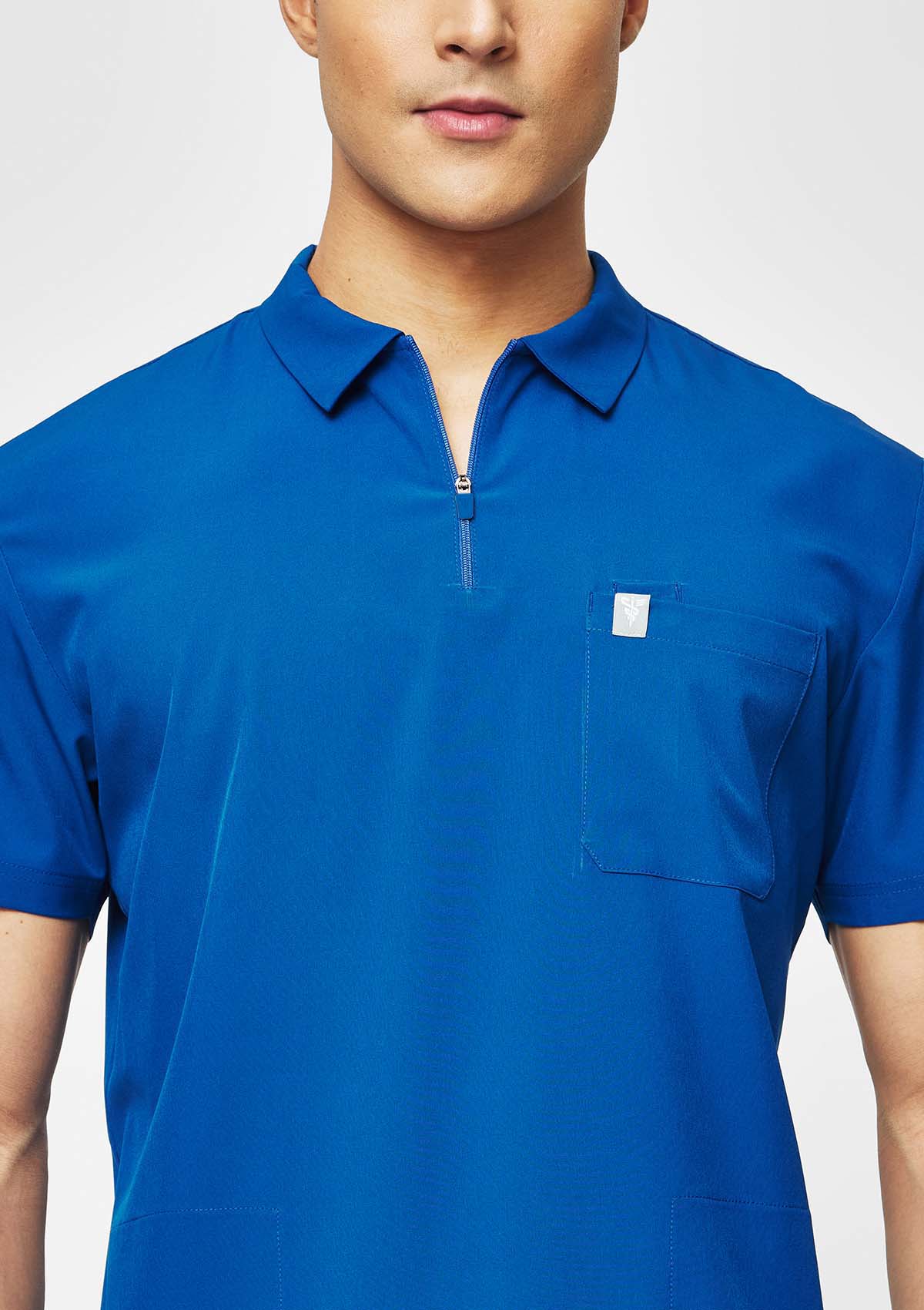 Zip-Up Polo MoveTech® Scrub Top - Men / Cobalt Blue