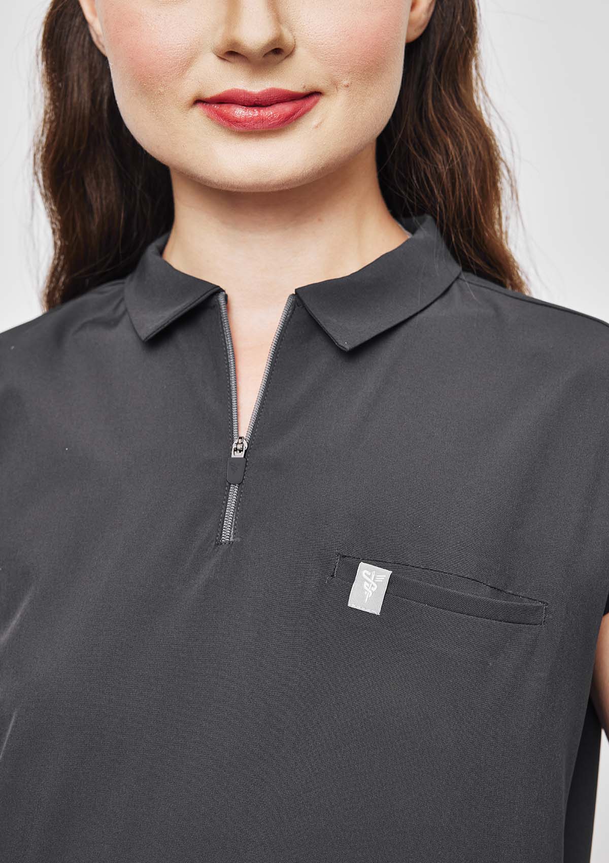 Zip-Up Polo MoveTech® Scrub Top - Women / Graphite