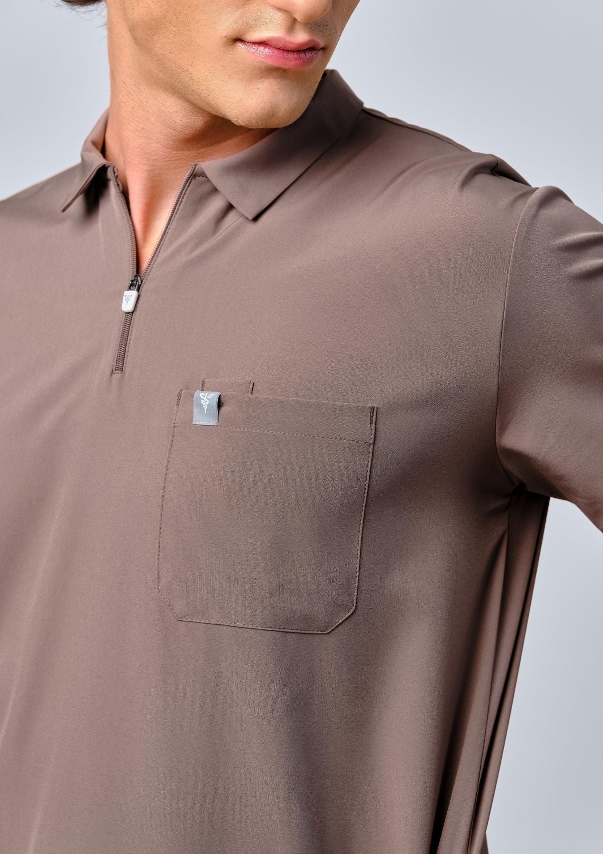 Zip-Up Polo MoveTech® Scrub Top - Men / Taupe