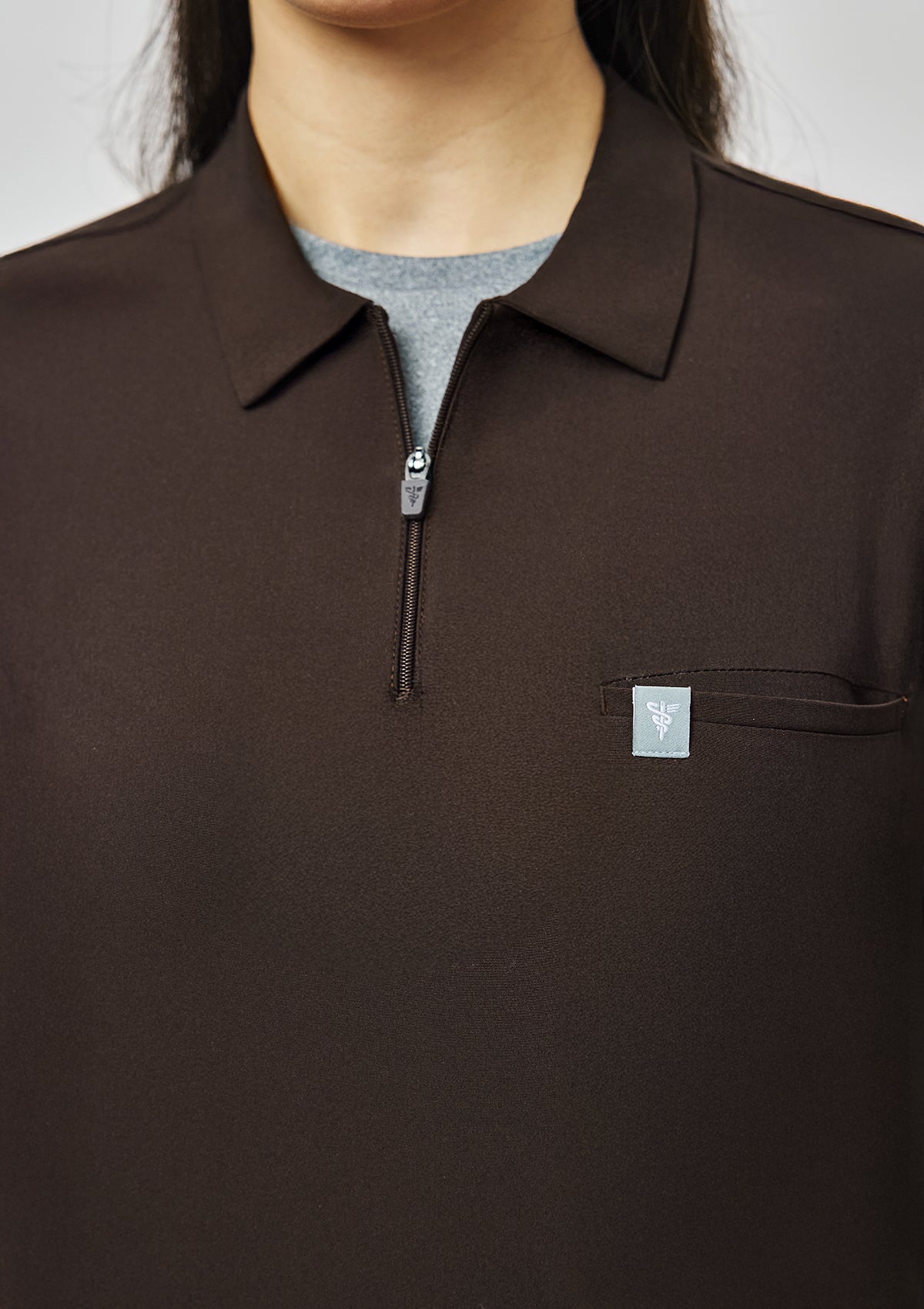 Zip-Up Polo MoveTech® Scrub Top - Women / Espresso