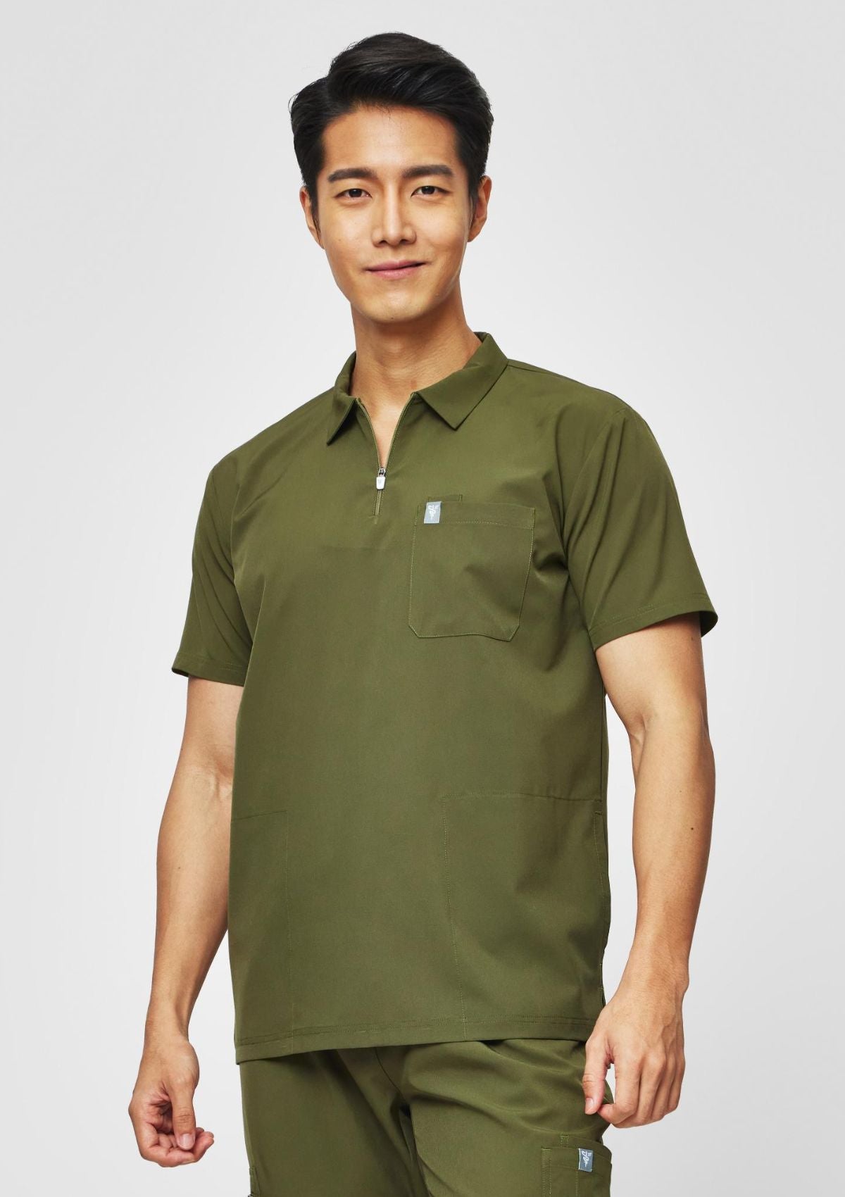 Zip-Up Polo MoveTech® Scrub Top - Men / Forest Green