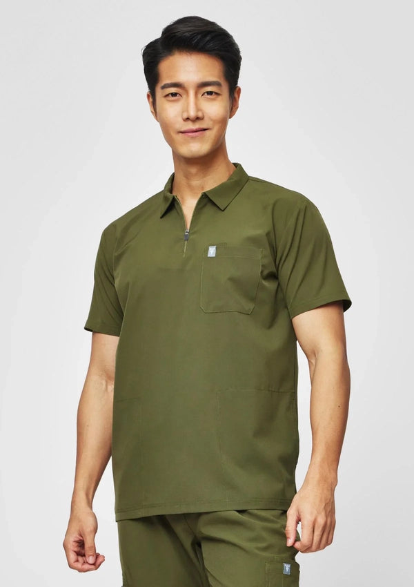 Zip-Up Polo MoveTech® Scrub Top - Men / Forest Green