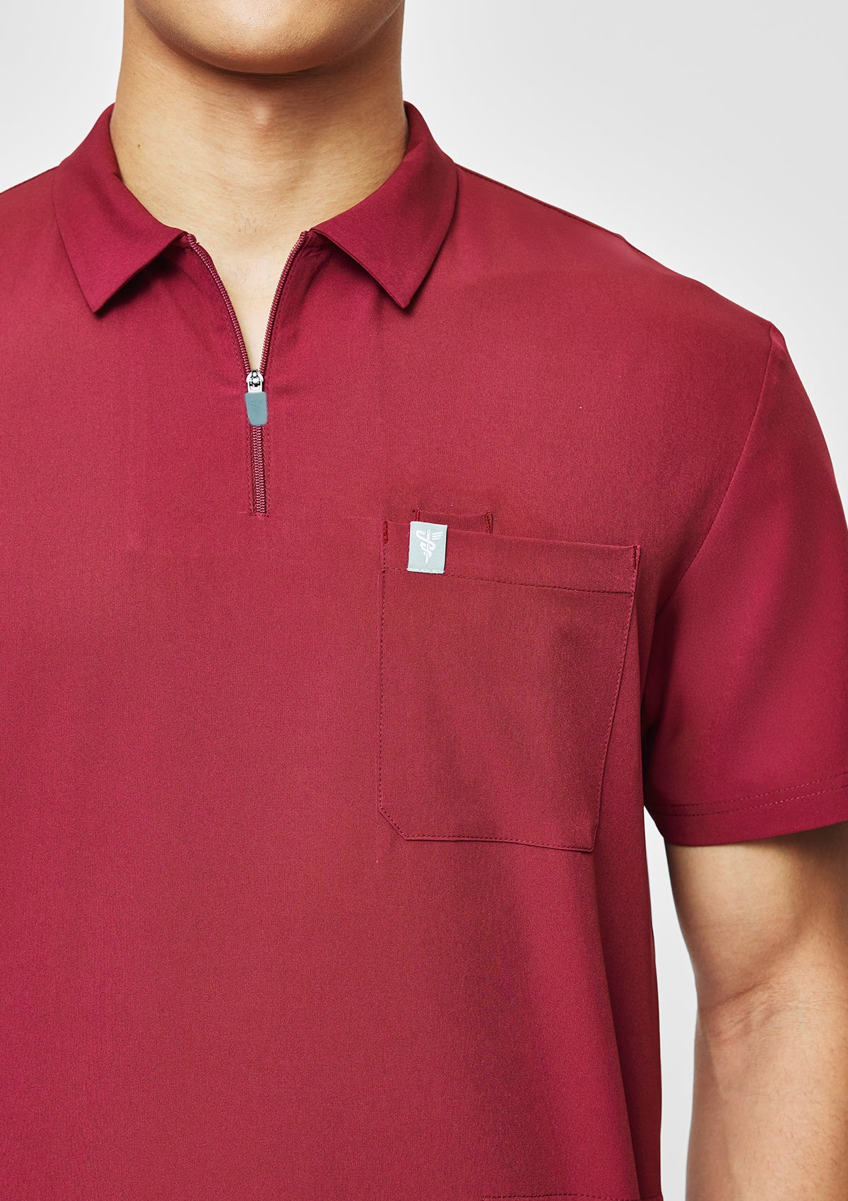 Zip-Up Polo MoveTech® Scrub Top - Men / Garnet