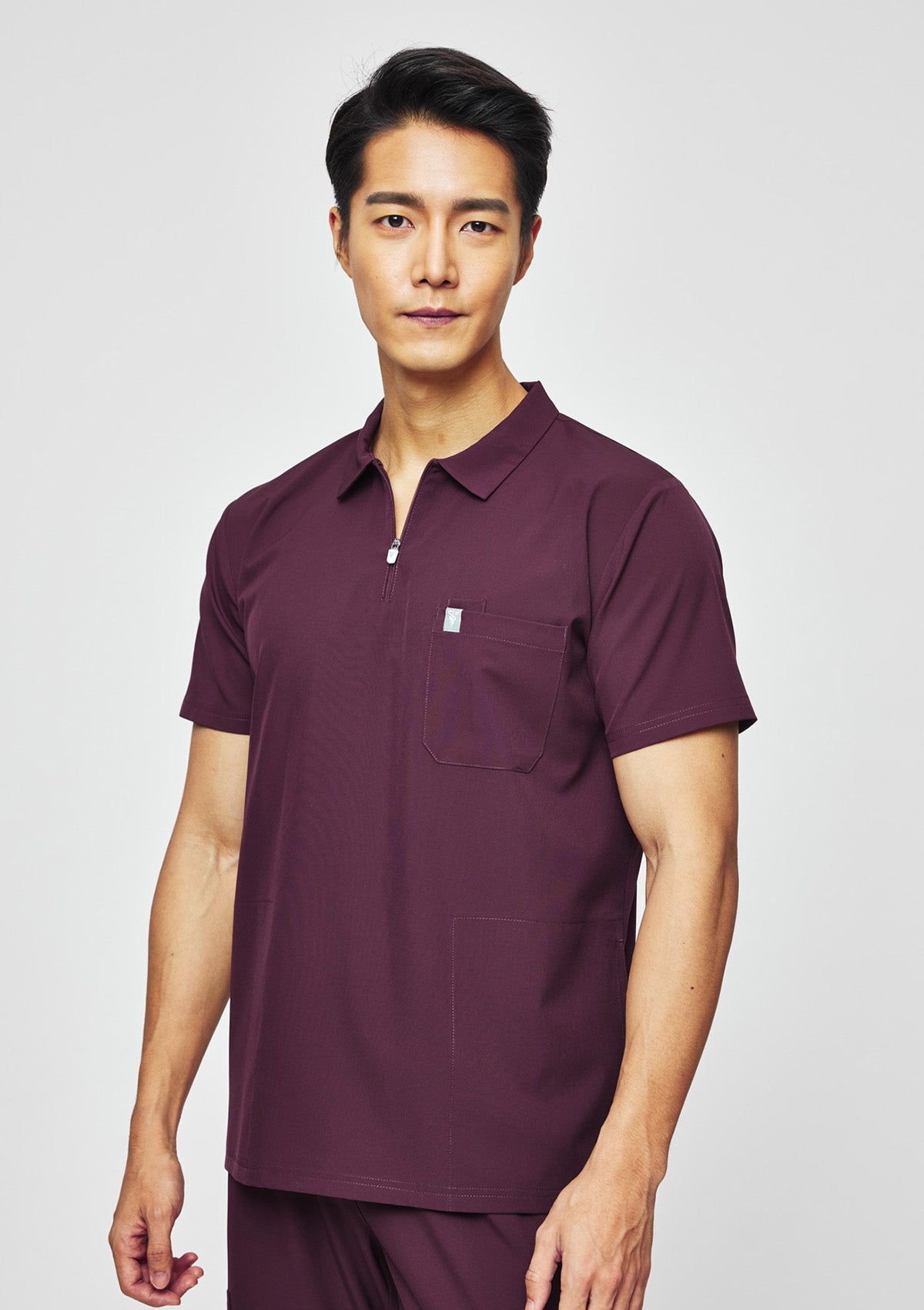 Zip-Up Polo MoveTech® Scrub Top - Men / Merlot
