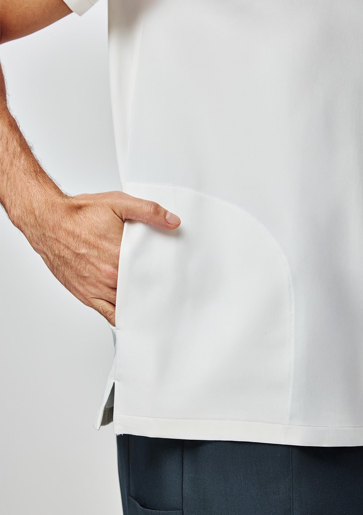 Ribbed Round Neck Scrub Top - Men / Ivory White