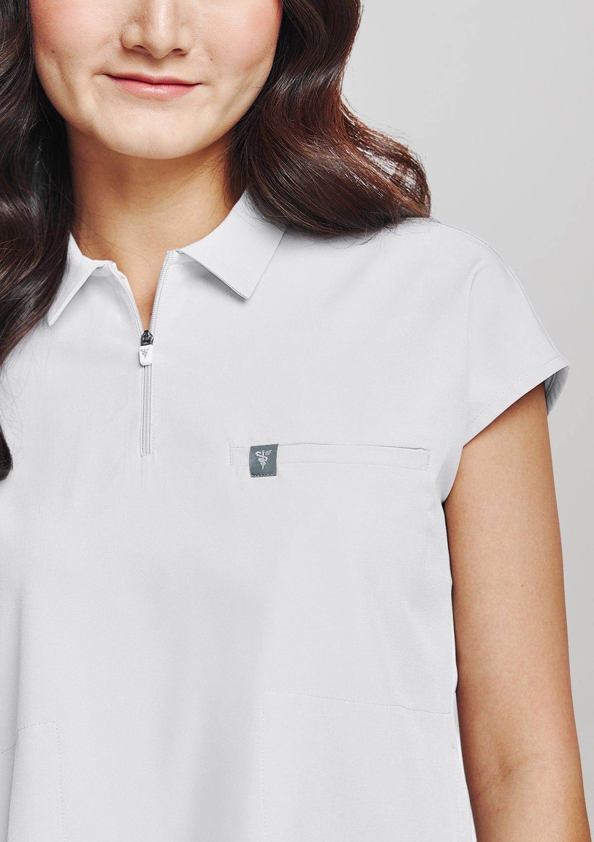 Zip-Up Polo MoveTech® Scrub Top - Women / Industrial White