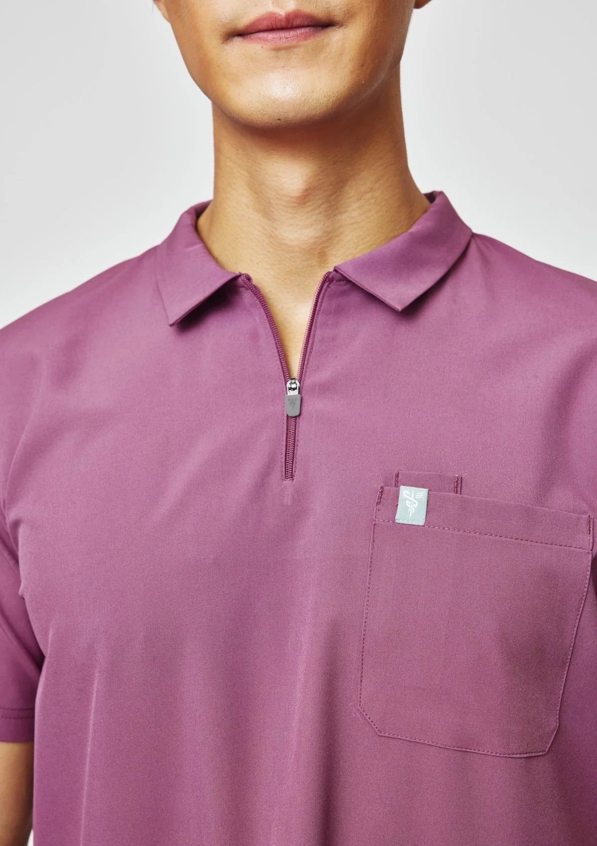 Zip-Up Polo MoveTech® Scrub Top - Men / Mauve