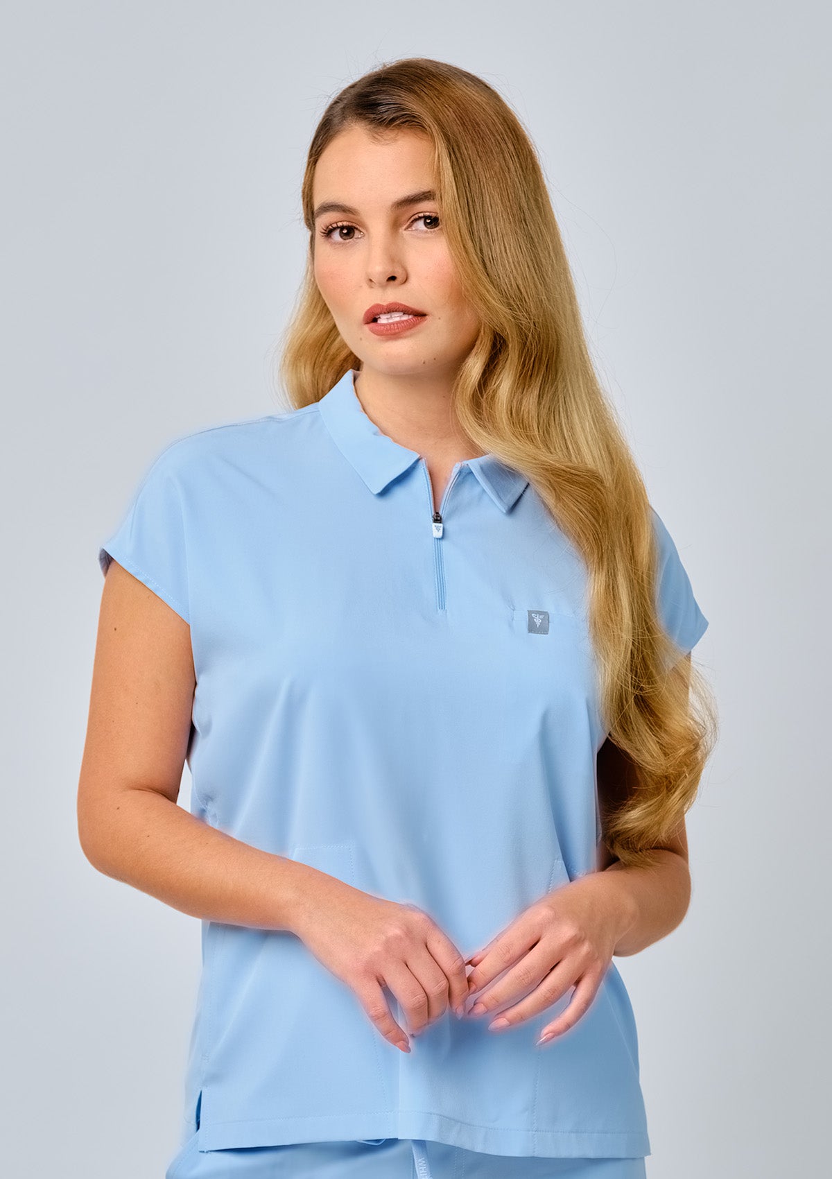 Zip-Up Polo MoveTech® Scrub Top - Women / Blue Sky