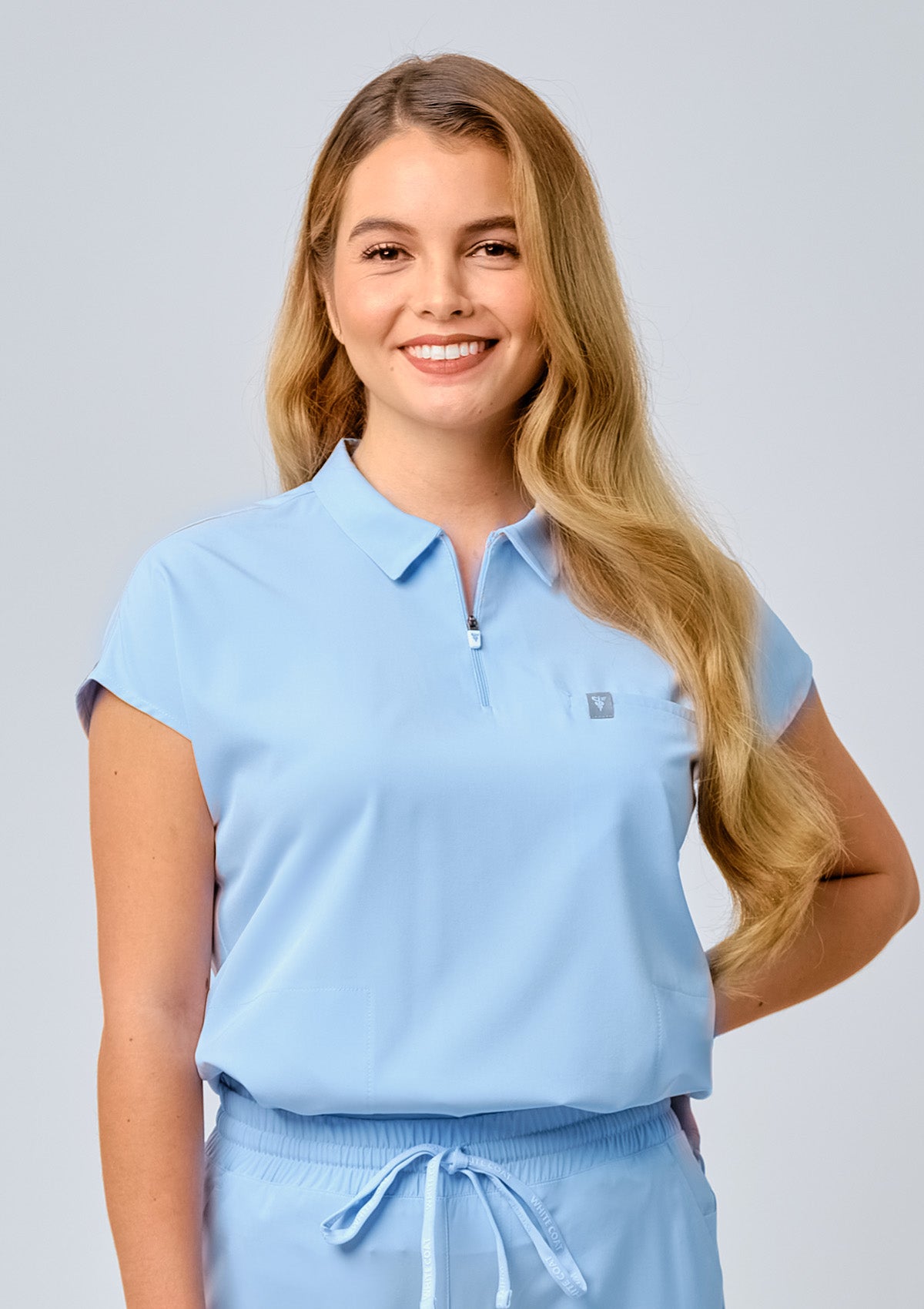 Zip-Up Polo MoveTech® Scrub Top - Women / Blue Sky