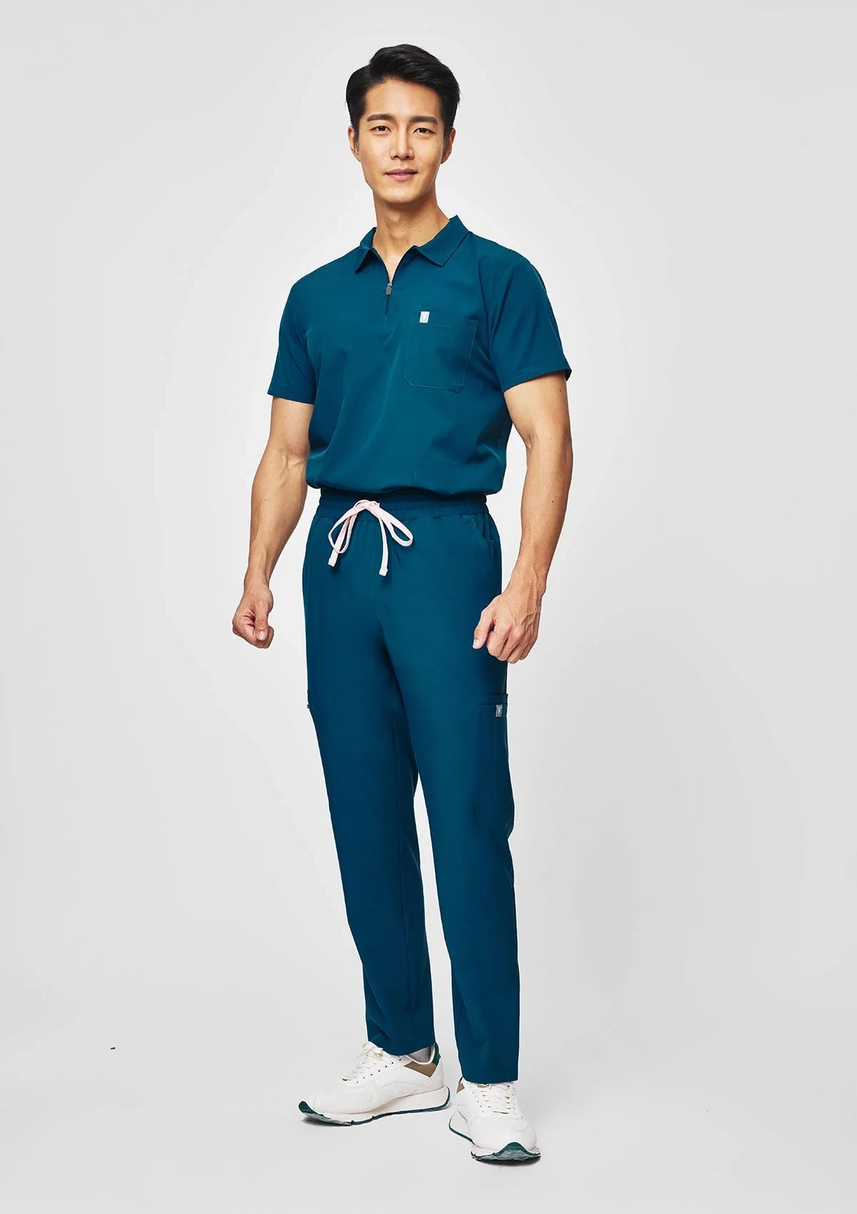 Zip-Up Polo MoveTech® Scrub Top - Men / Pacific Tide