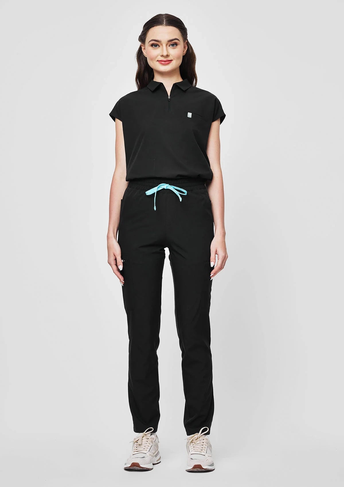 Zip-Up Polo MoveTech® Scrub Top - Women / So Black