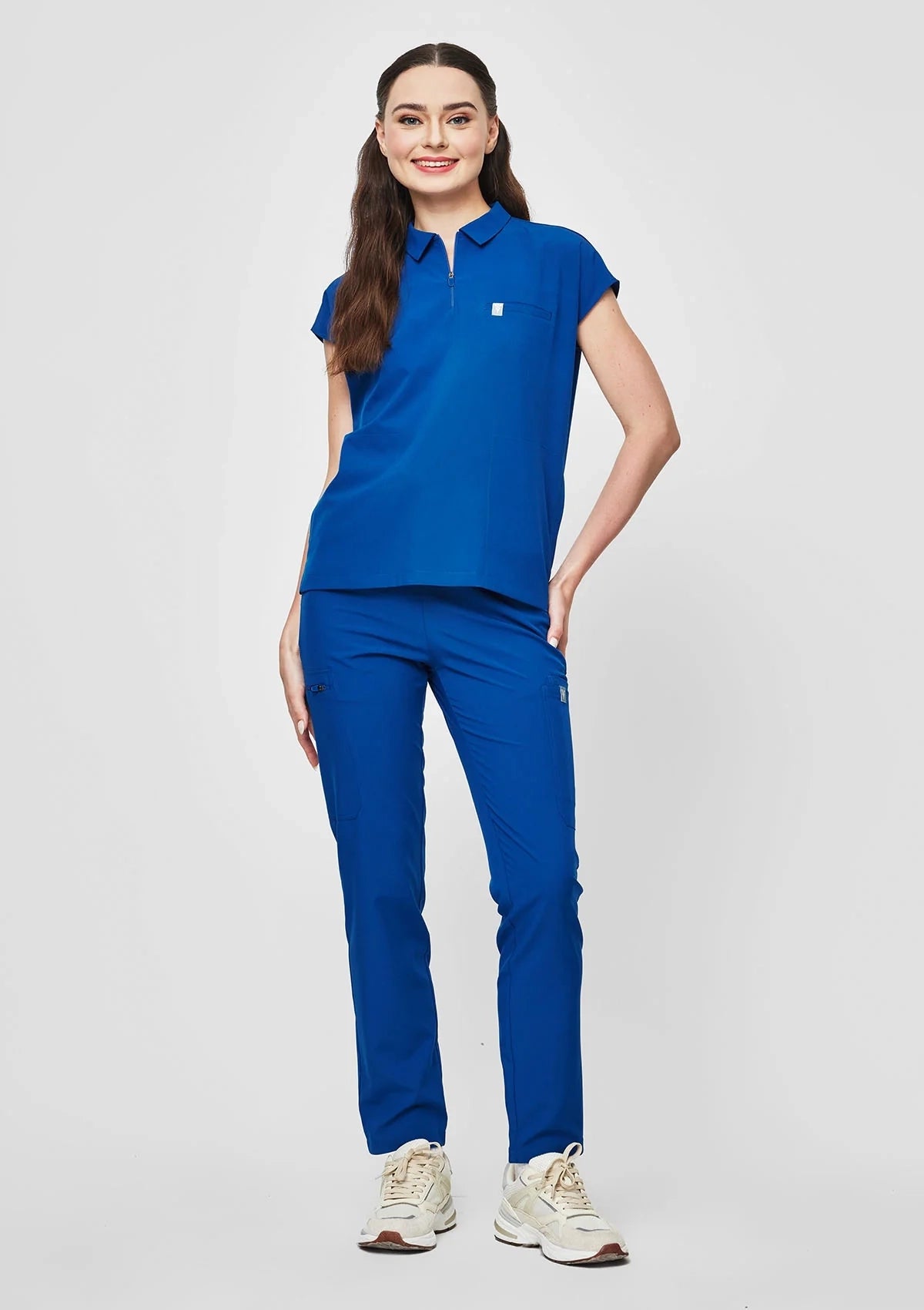 Zip-Up Polo MoveTech® Scrub Top - Women / Cobalt Blue