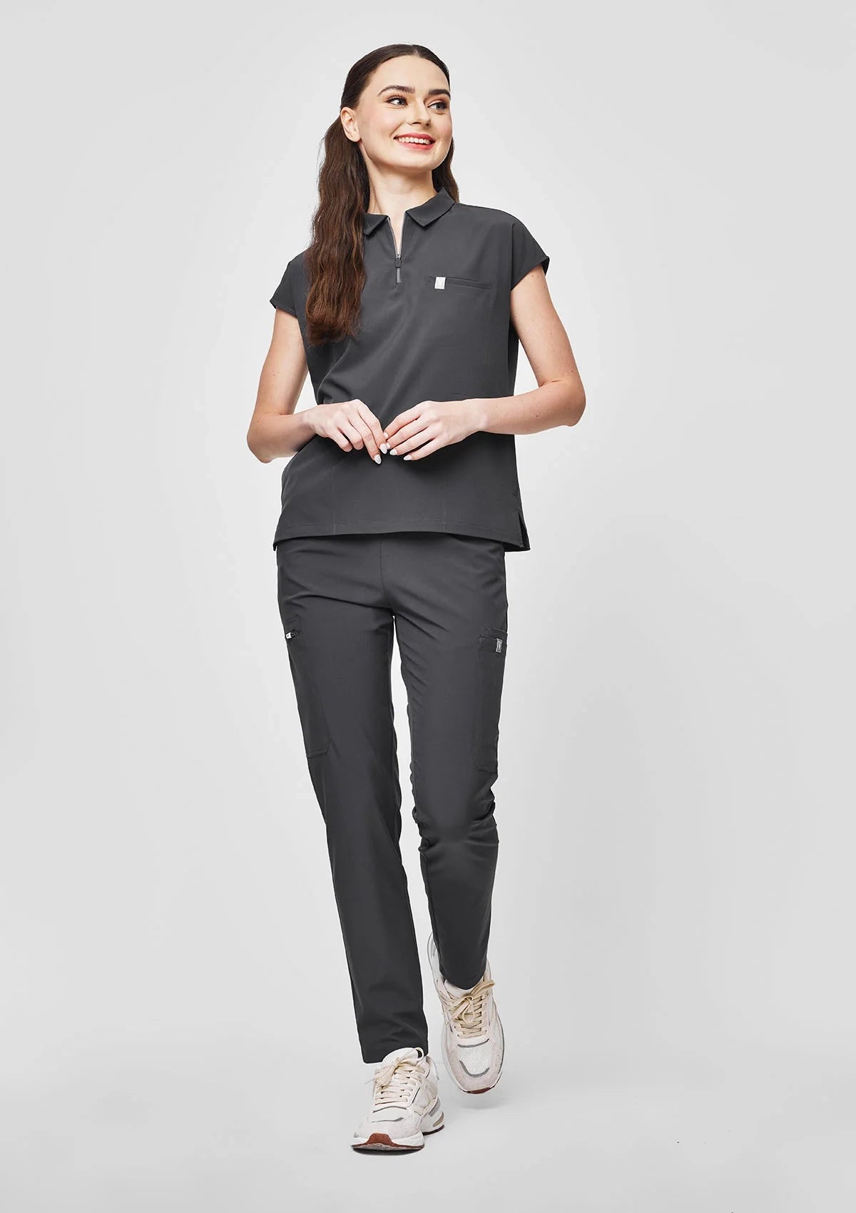 Zip-Up Polo MoveTech® Scrub Top - Women / Graphite