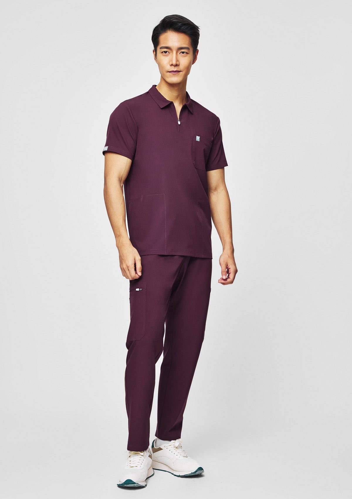 Zip-Up Polo MoveTech® Scrub Top - Men / Merlot