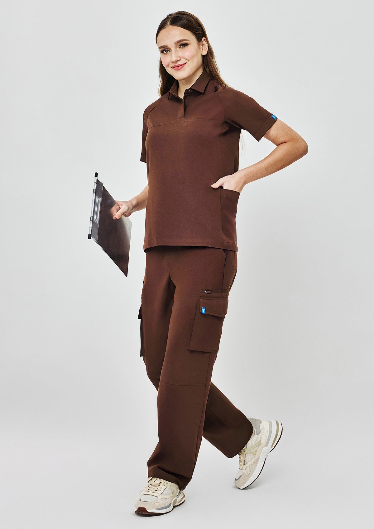 Ribbed Polo Scrub Top - Women / Dark Cacao