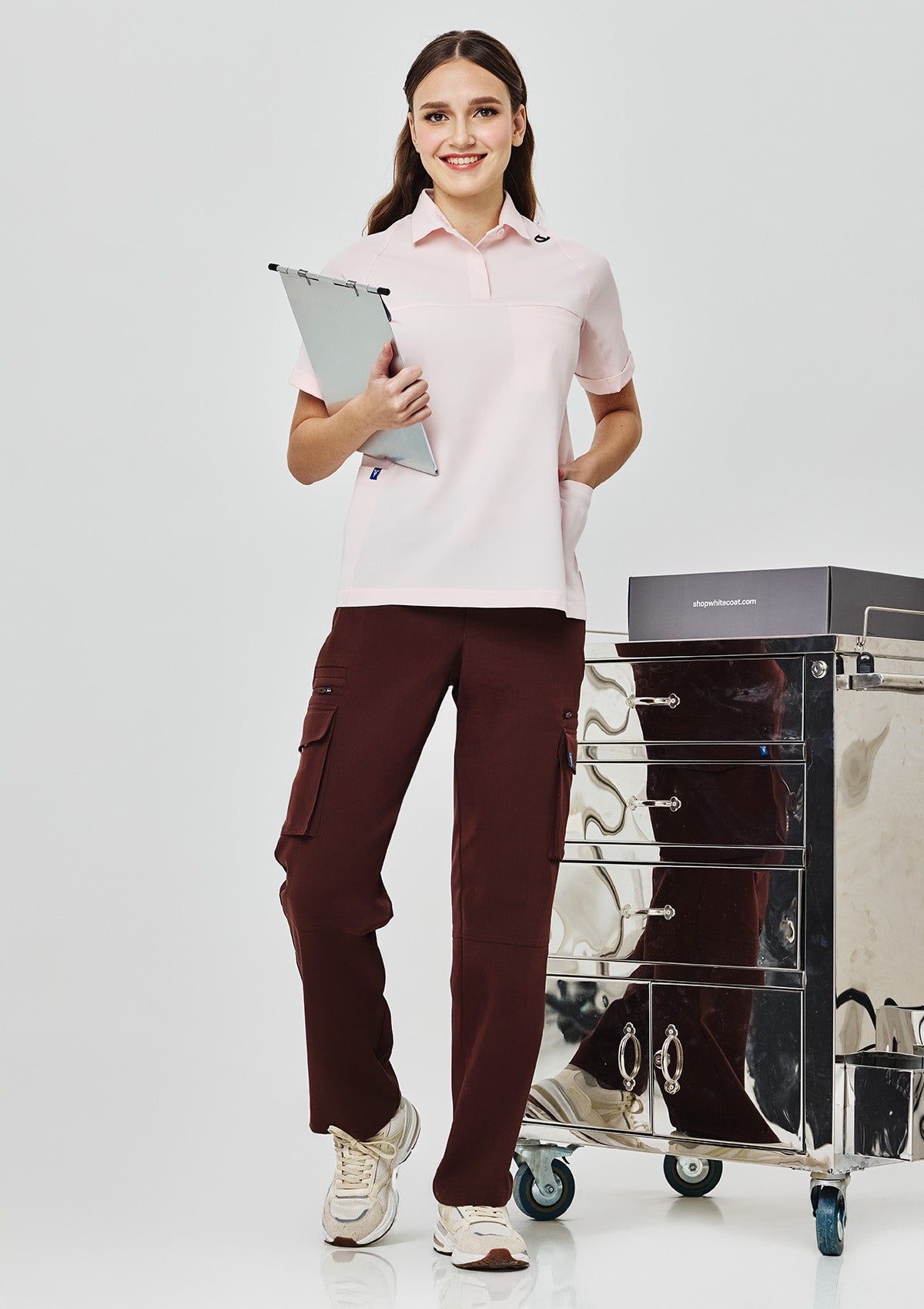 Ribbed Polo Scrub Top - Women / Blush