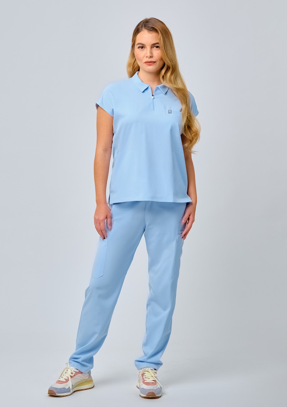 Zip-Up Polo MoveTech® Scrub Top - Women / Blue Sky