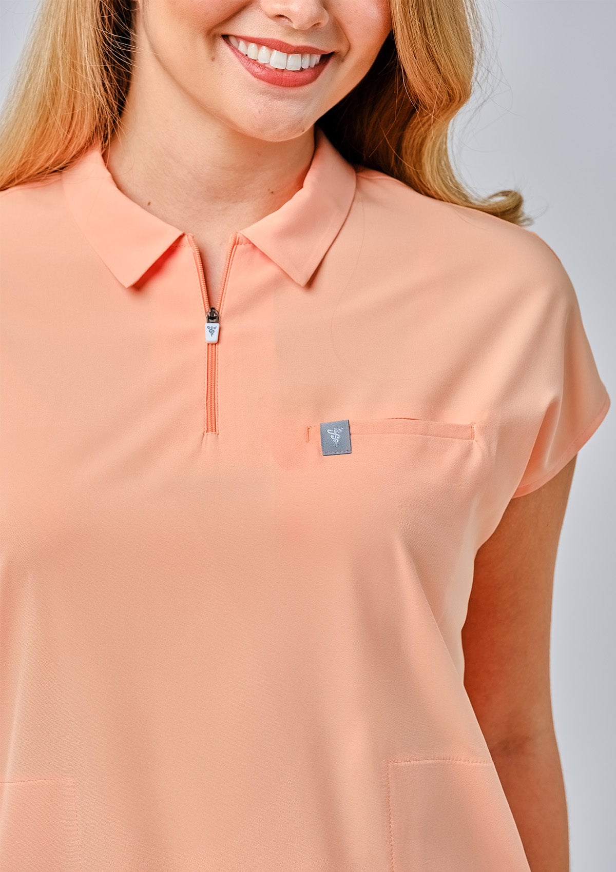 Zip-Up Polo MoveTech® Scrub Top - Women / Mellow Melon