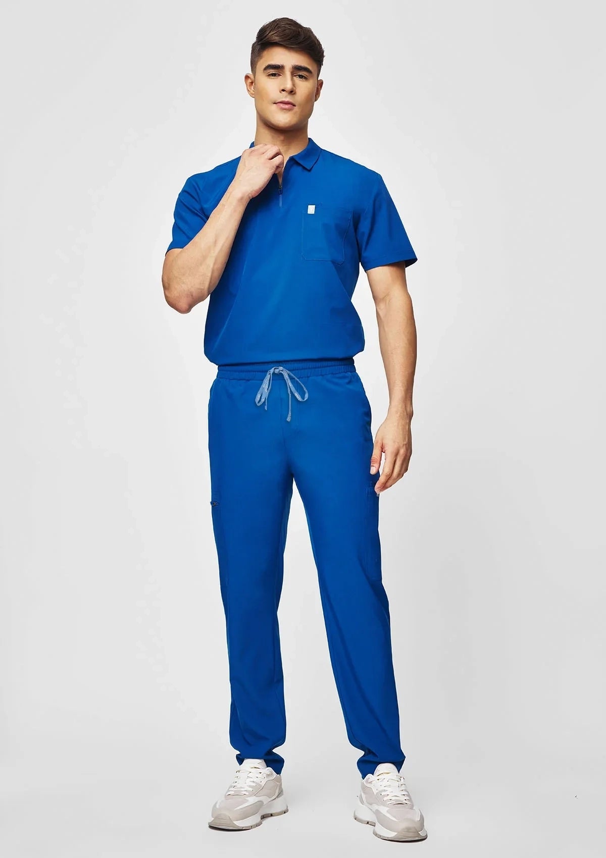Zip-Up Polo MoveTech® Scrub Top - Men / Cobalt Blue