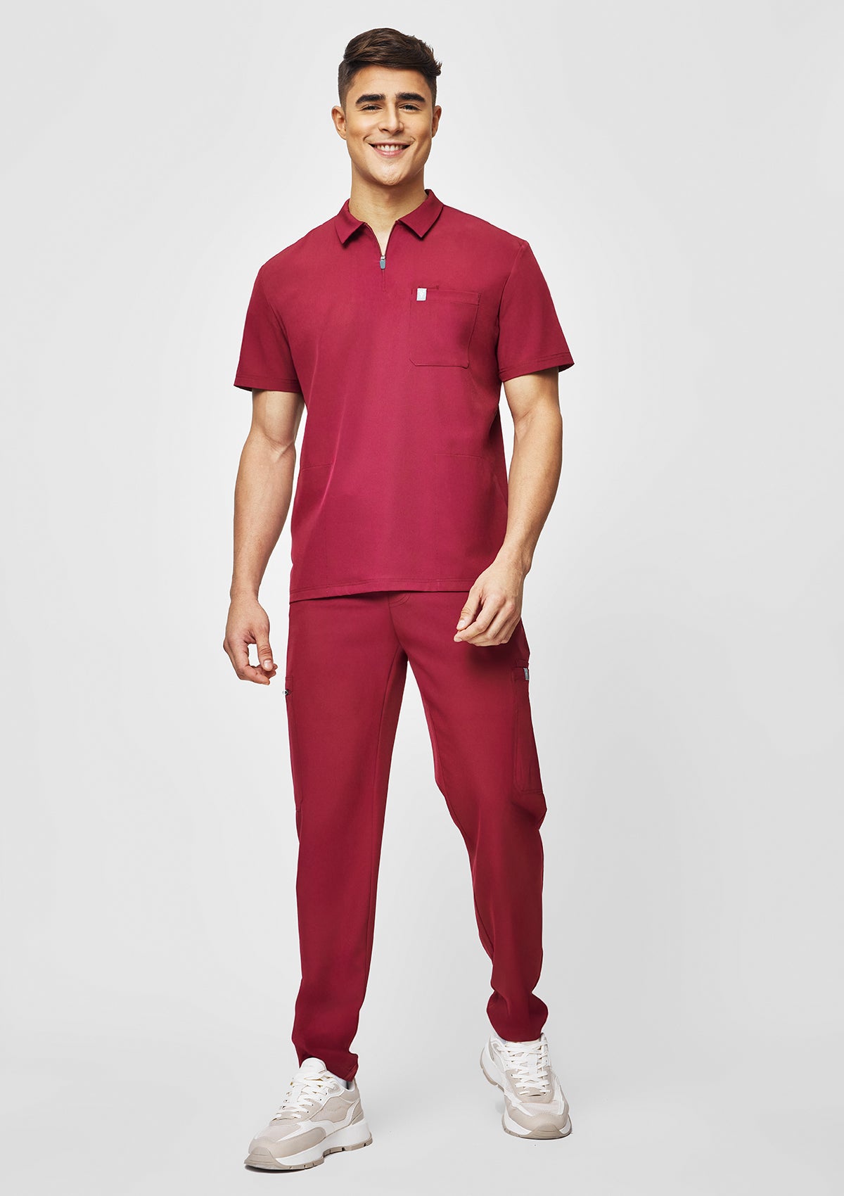 Zip-Up Polo MoveTech® Scrub Top - Men / Garnet