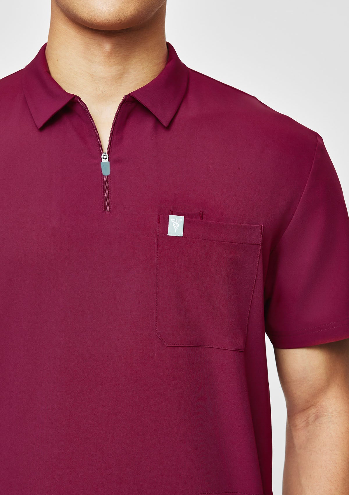 Zip-Up Polo MoveTech® Scrub Top - Men / Garnet