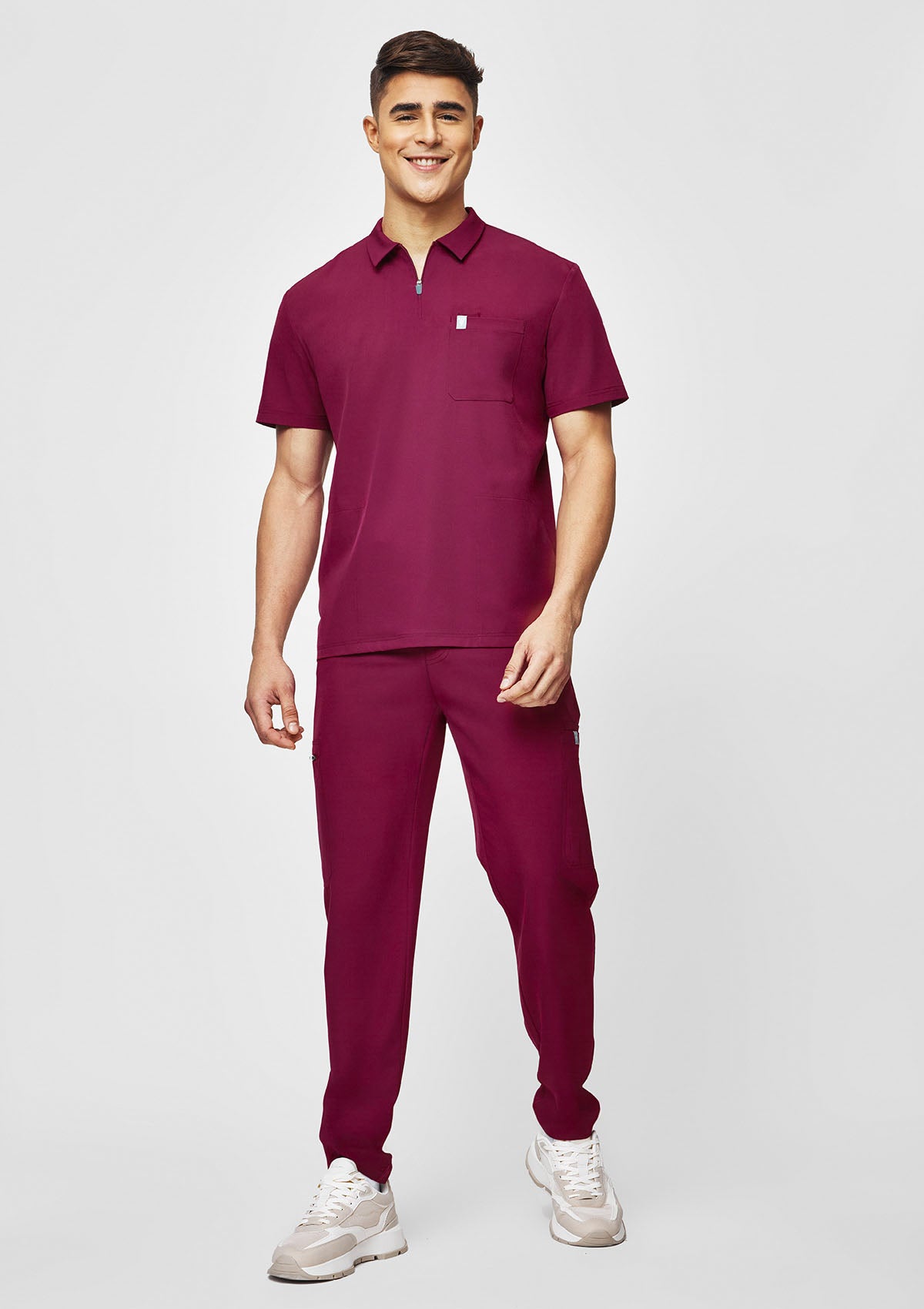 Zip-Up Polo MoveTech® Scrub Top - Men / Garnet