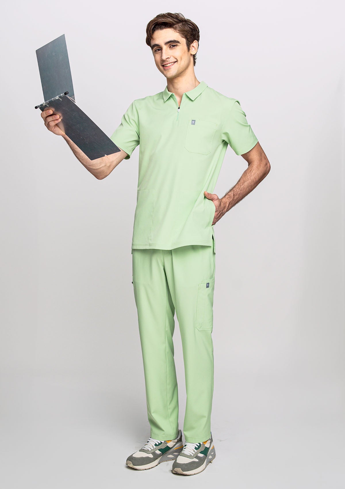 Zip-Up Polo MoveTech® Scrub Top - Men / Lime