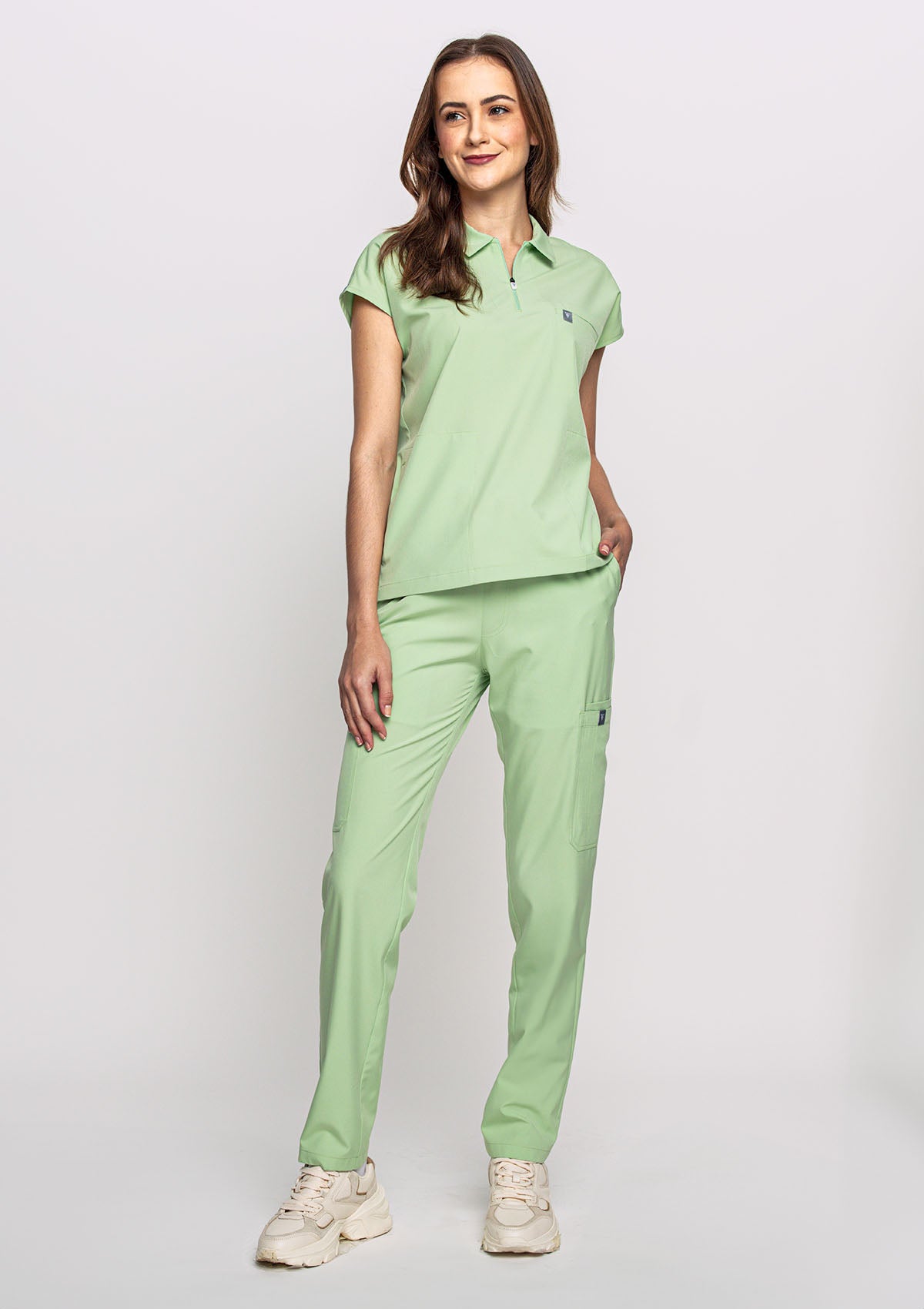 Zip-Up Polo MoveTech® Scrub Top - Women / Lime