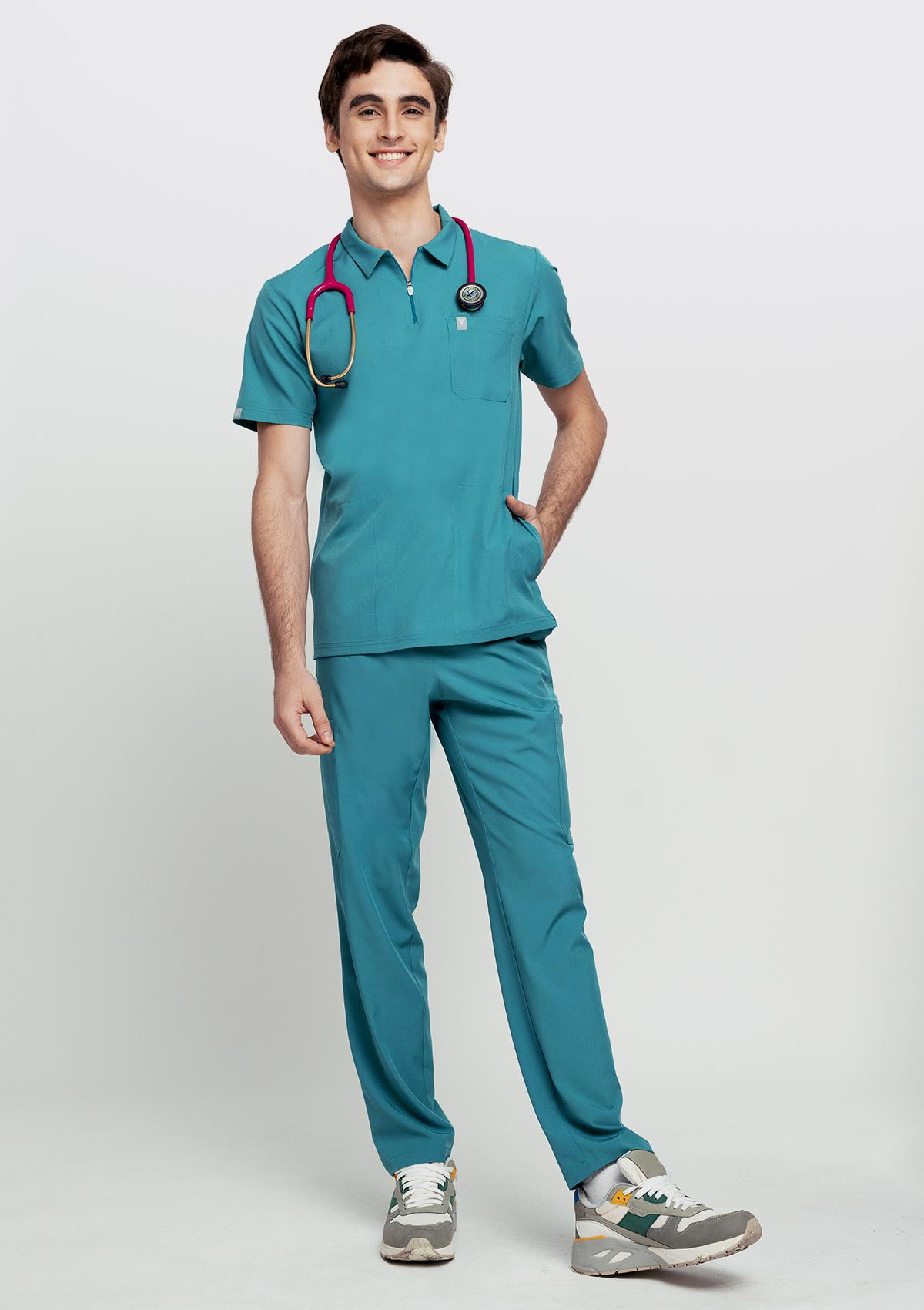 Zip-Up Polo MoveTech® Scrub Top - Men / Seafoam