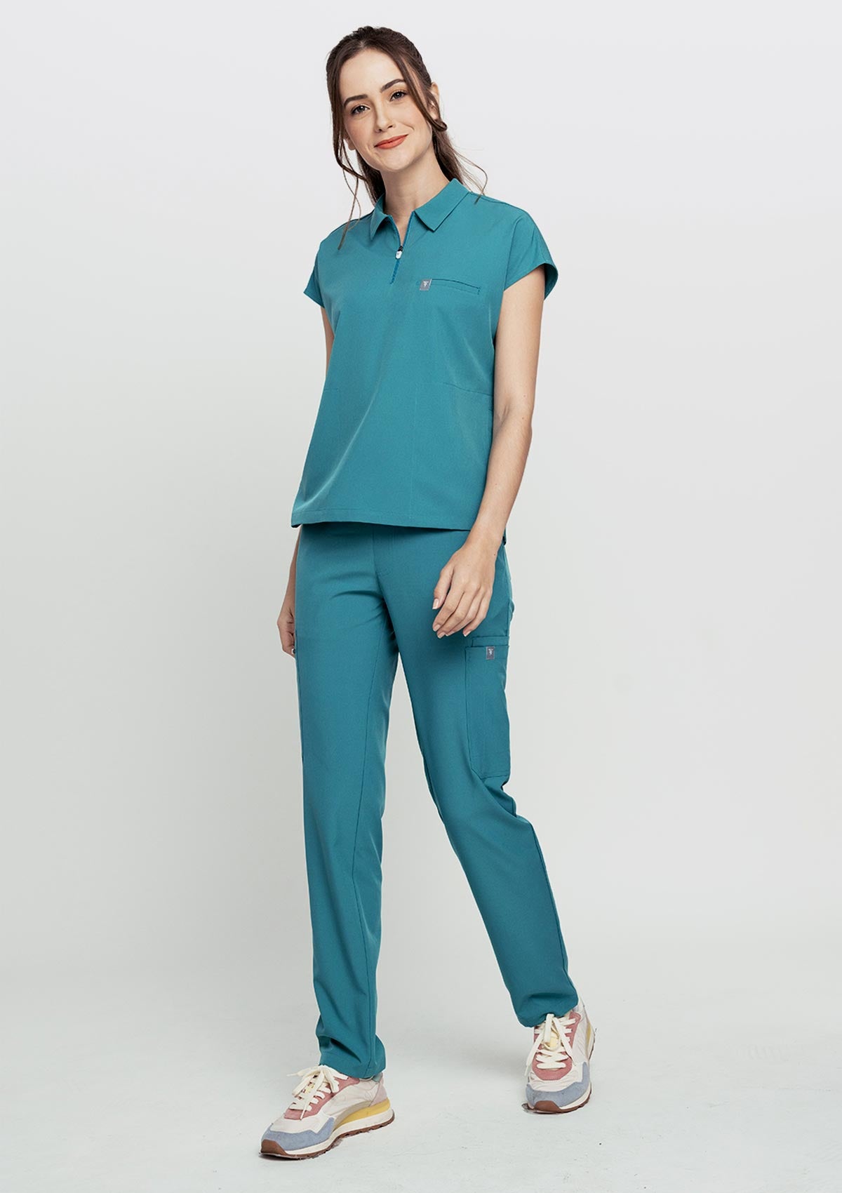 Zip-Up Polo MoveTech® Scrub Top - Women / Seafoam