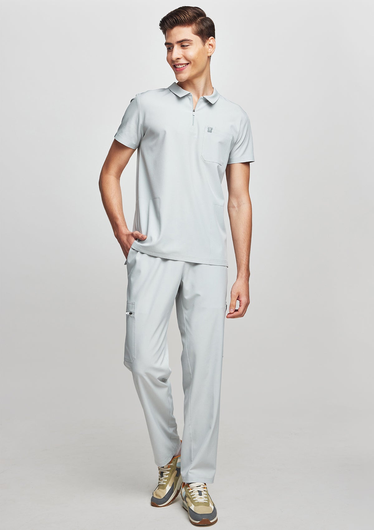 Zip-Up Polo MoveTech® Scrub Top - Men / Cool Grey