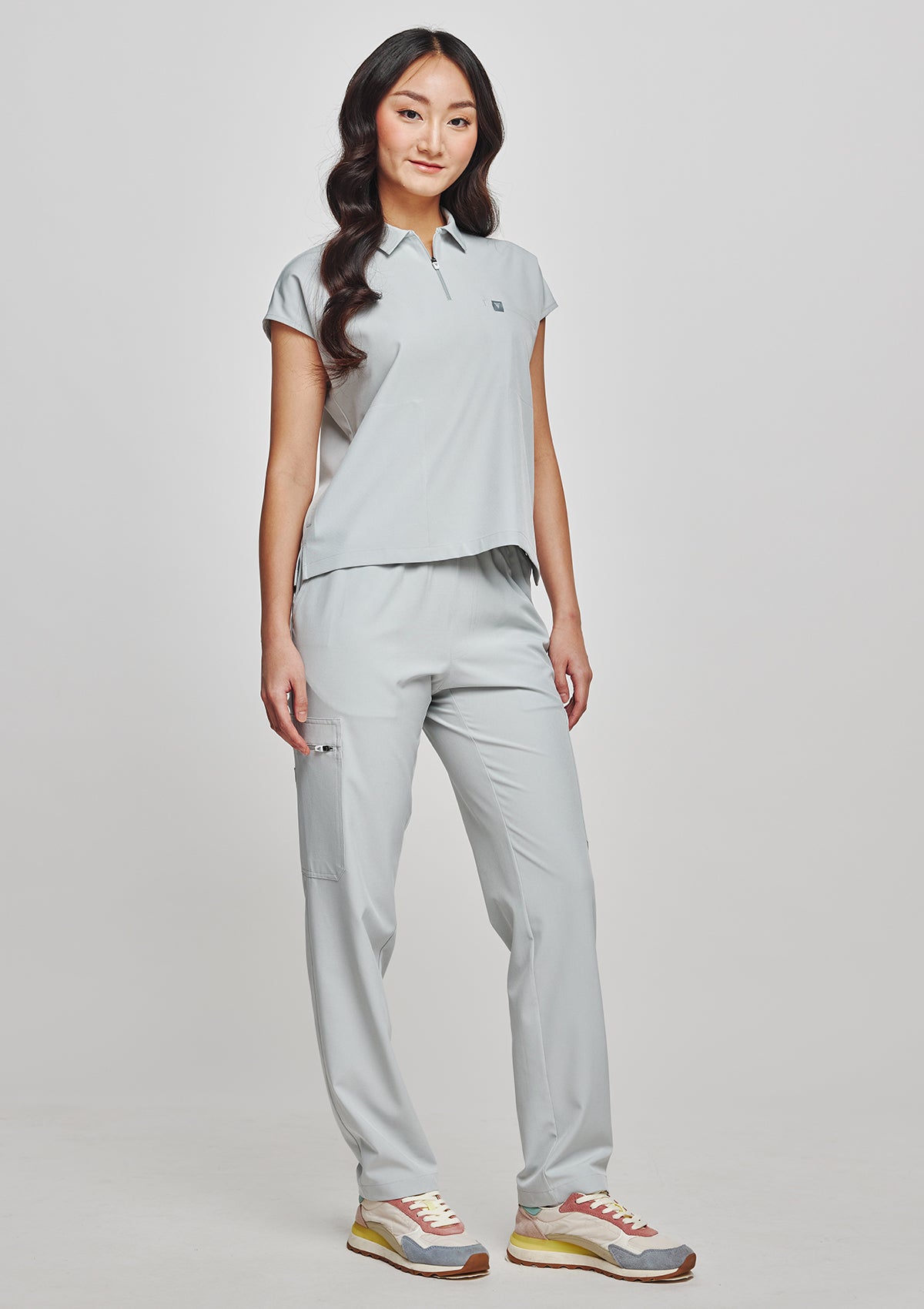 Zip-Up Polo MoveTech® Scrub Top - Women / Cool Grey