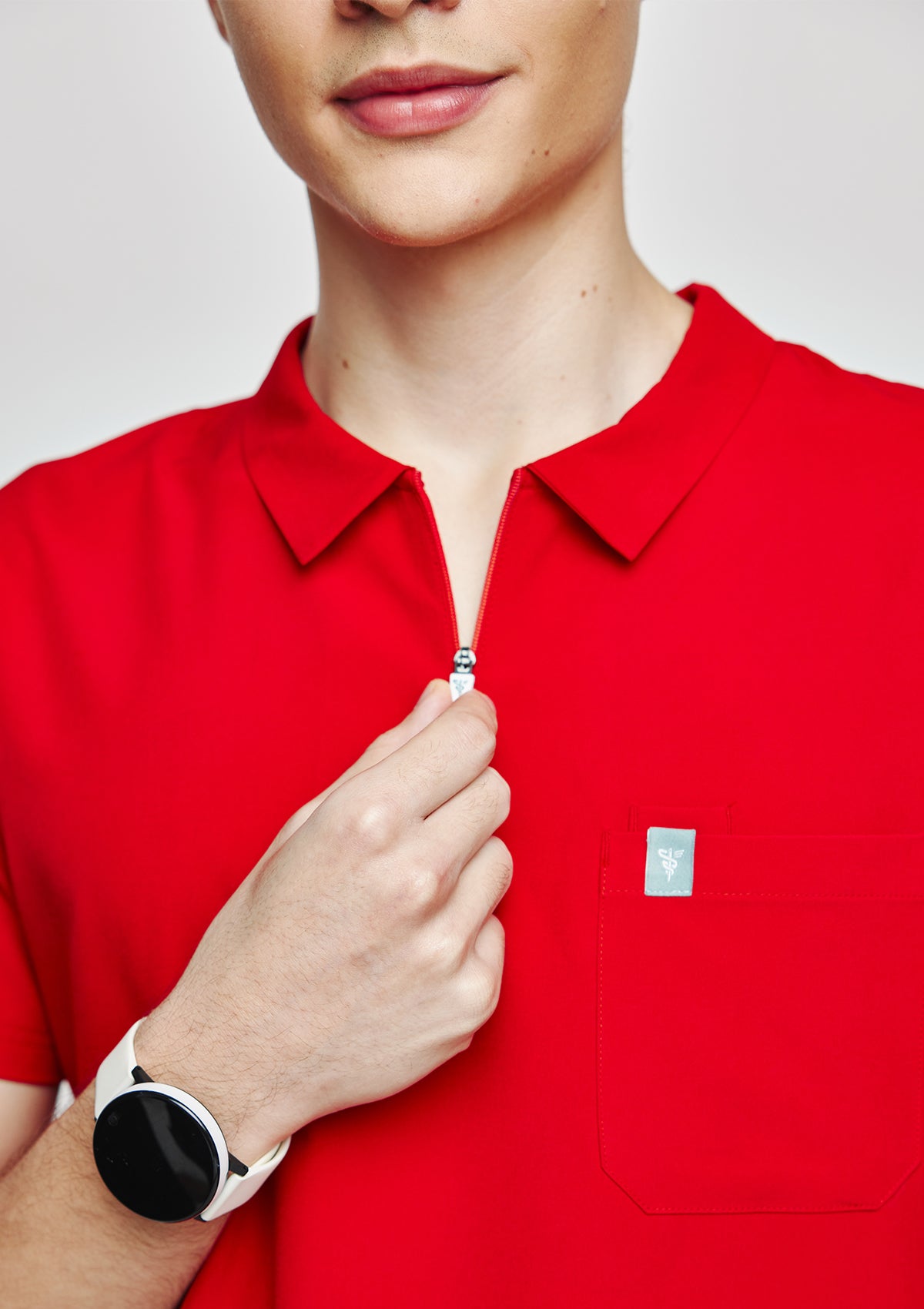 Zip-Up Polo MoveTech® Scrub Top - Men / Cherry Pop