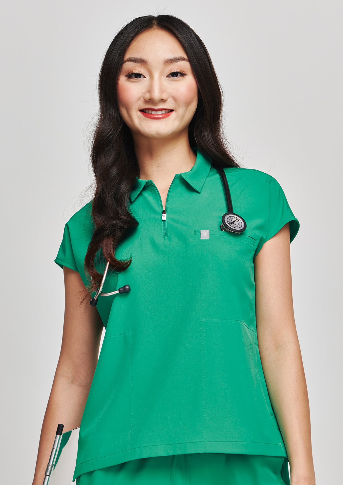 Zip-Up Polo MoveTech® Scrub Top - Women / Cactus