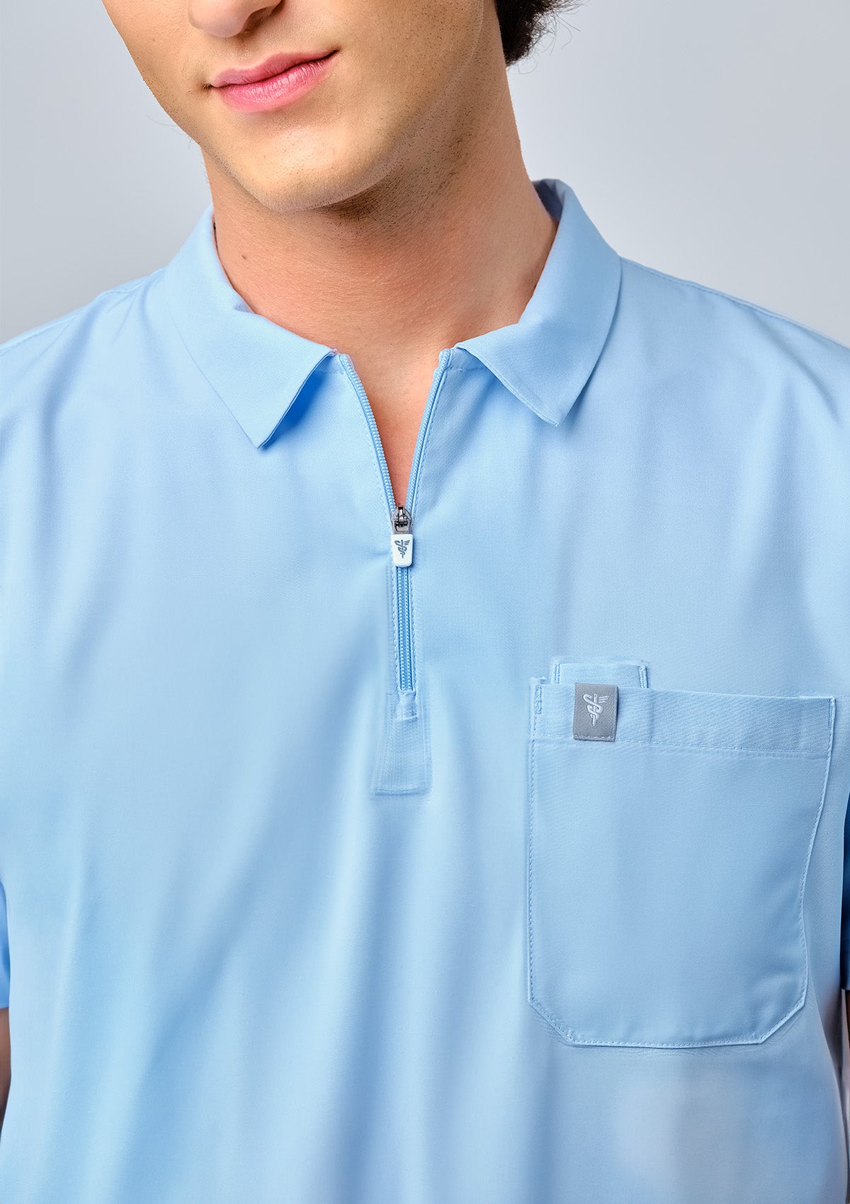Zip-Up Polo MoveTech® Scrub Top - Men / Blue Sky