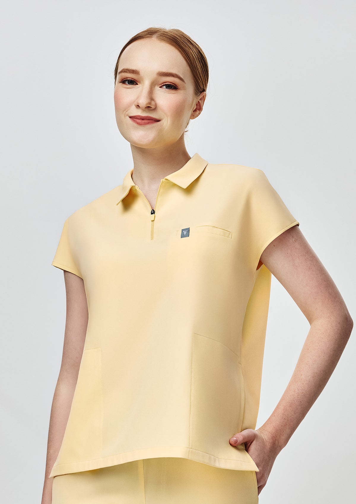 Zip-Up Polo MoveTech® Scrub Top - Women / Buttercream