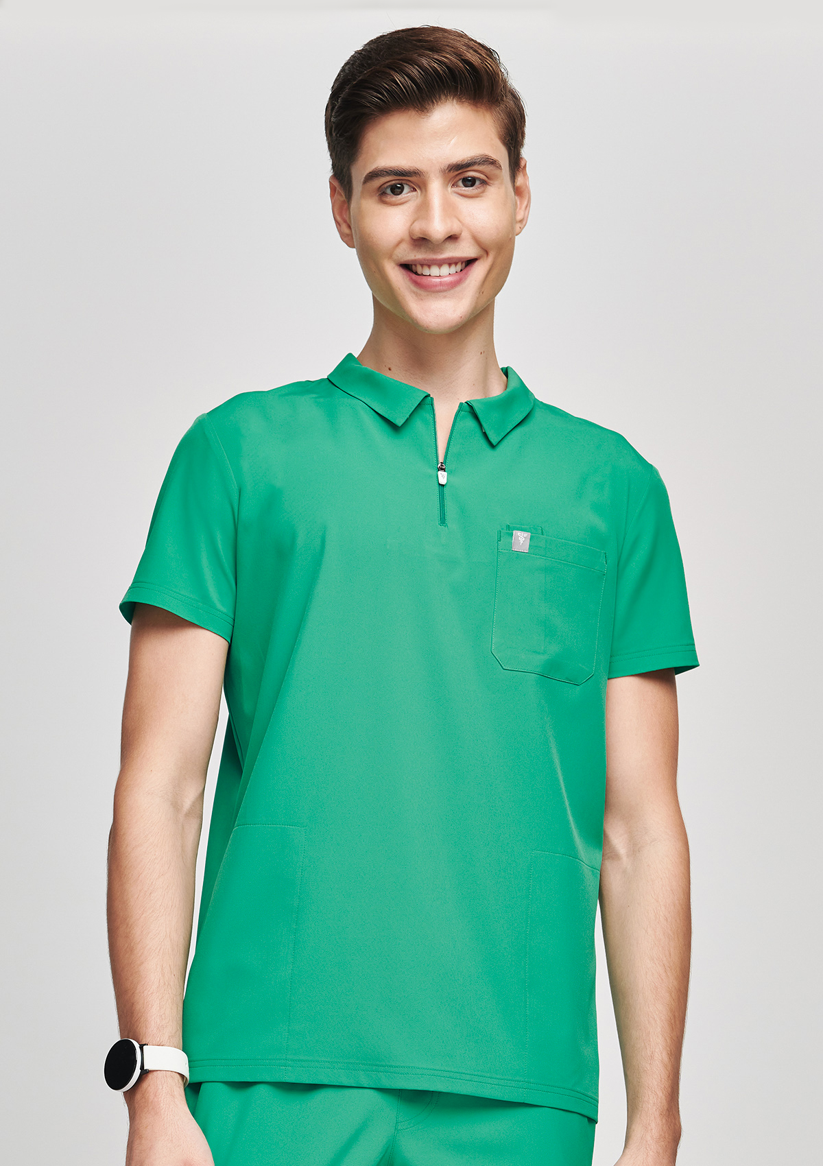 Zip-Up Polo MoveTech® Scrub Top - Men / Cactus