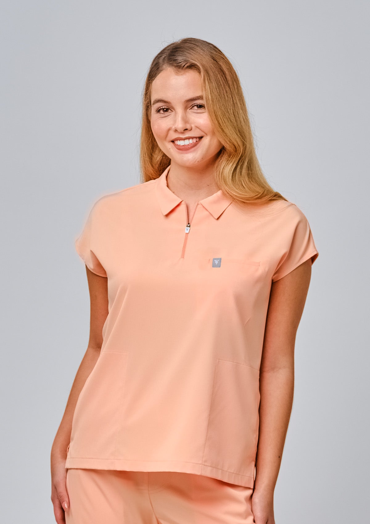 Zip-Up Polo MoveTech® Scrub Top - Women / Mellow Melon