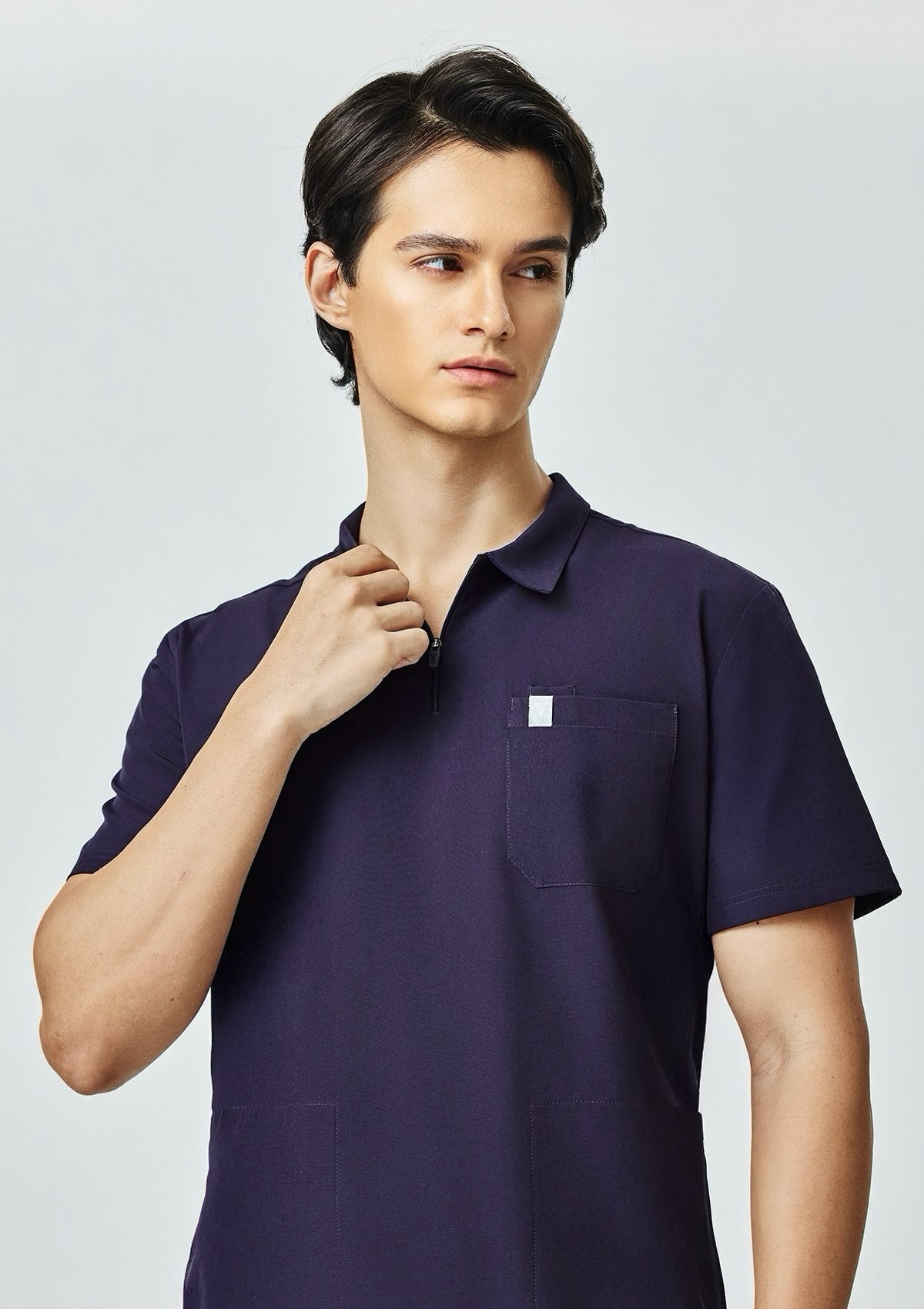 Zip-Up Polo MoveTech® Scrub Top - Men / Midnight Purple